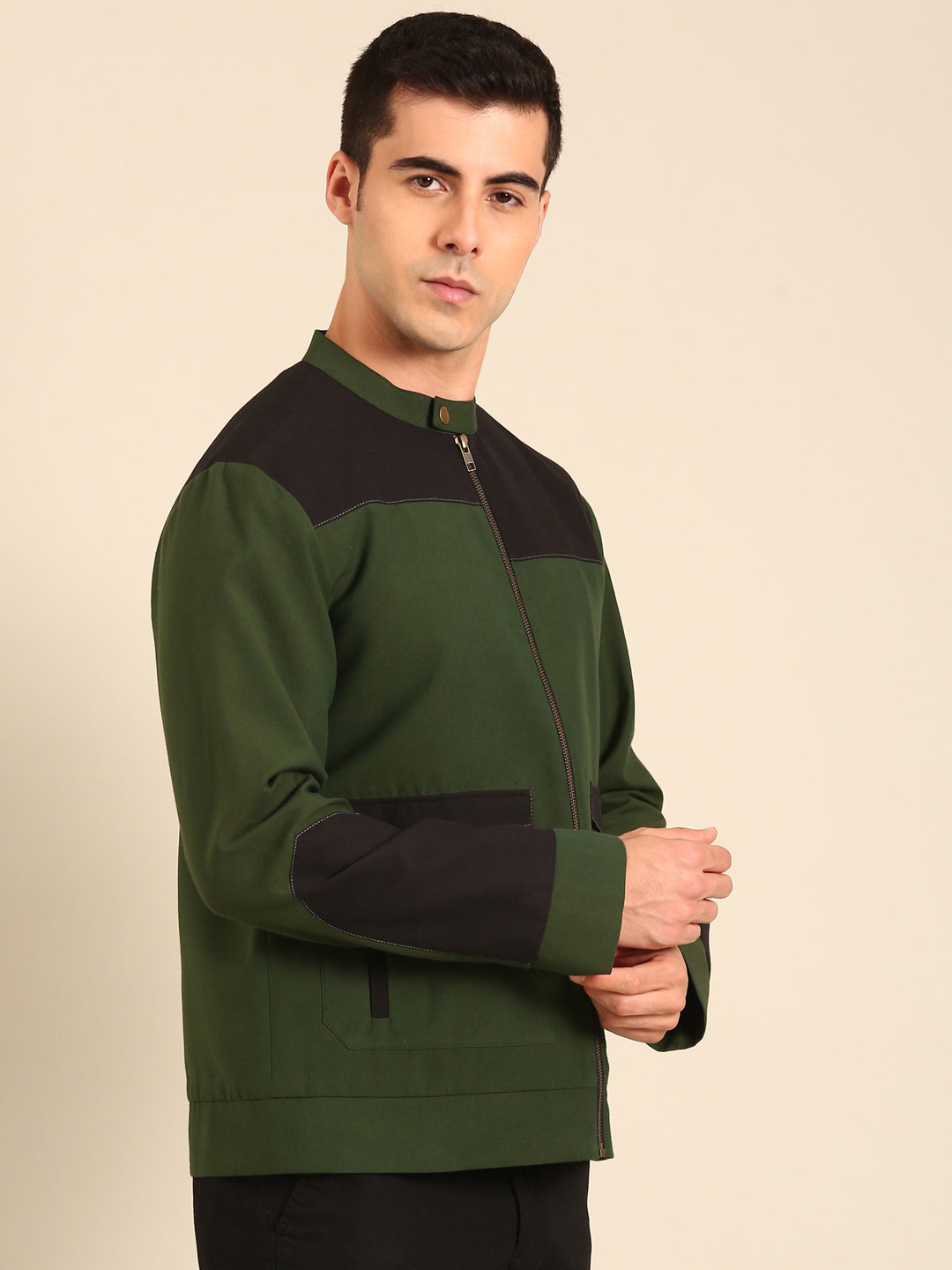 Green Malai Cotton Bomber Jacket