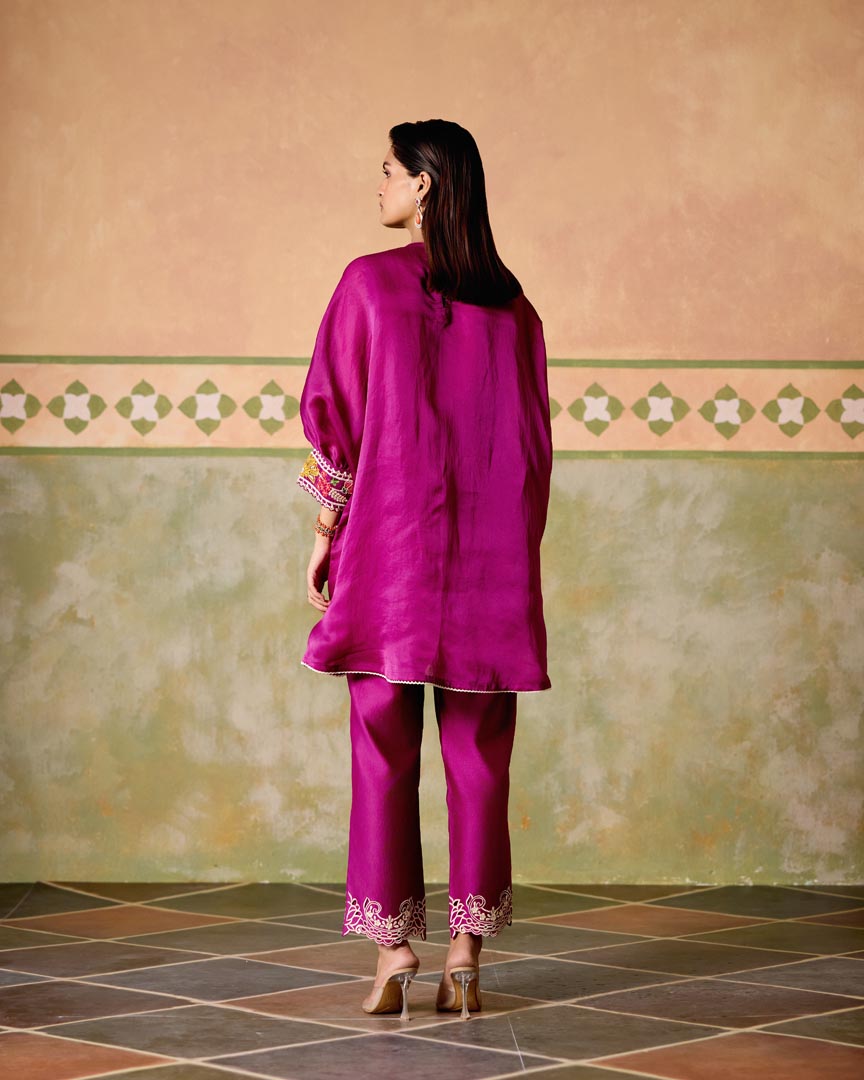 PURPLE EMBROIDERED KIMONO TUNIC