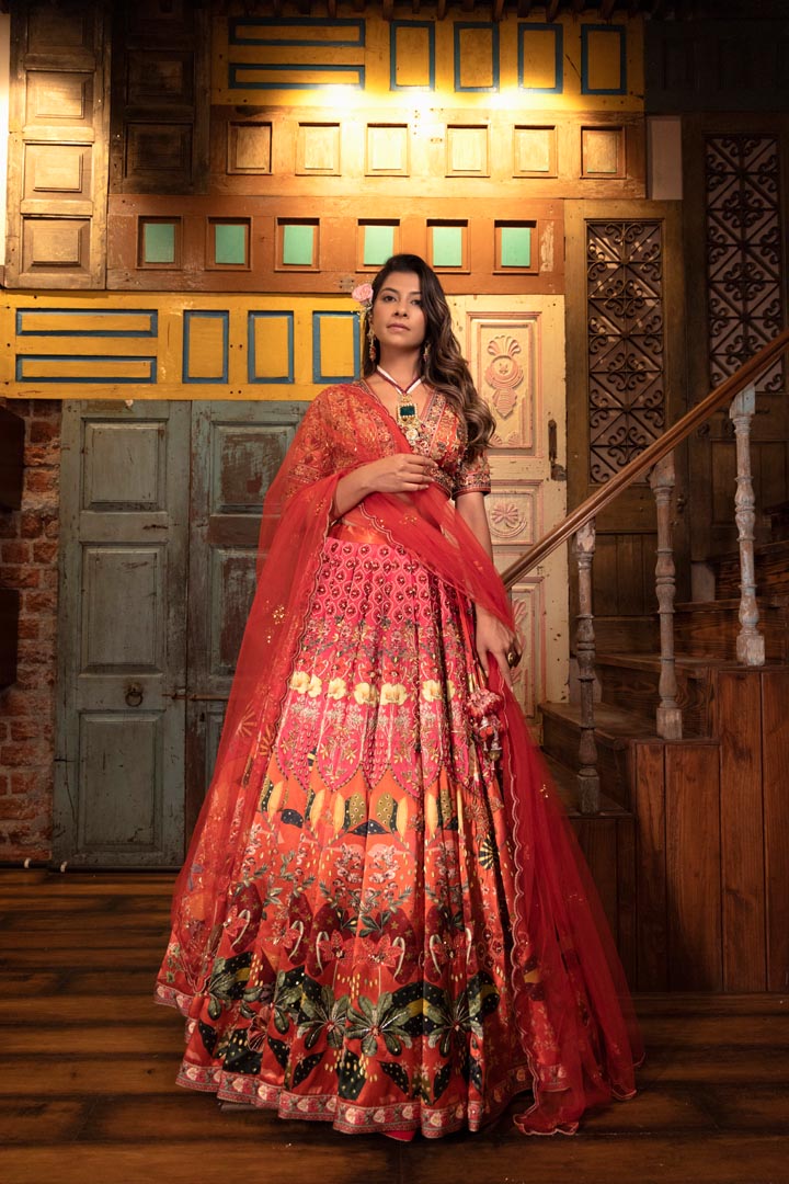 Rust Viscose Hand Crafted Lehenga Set