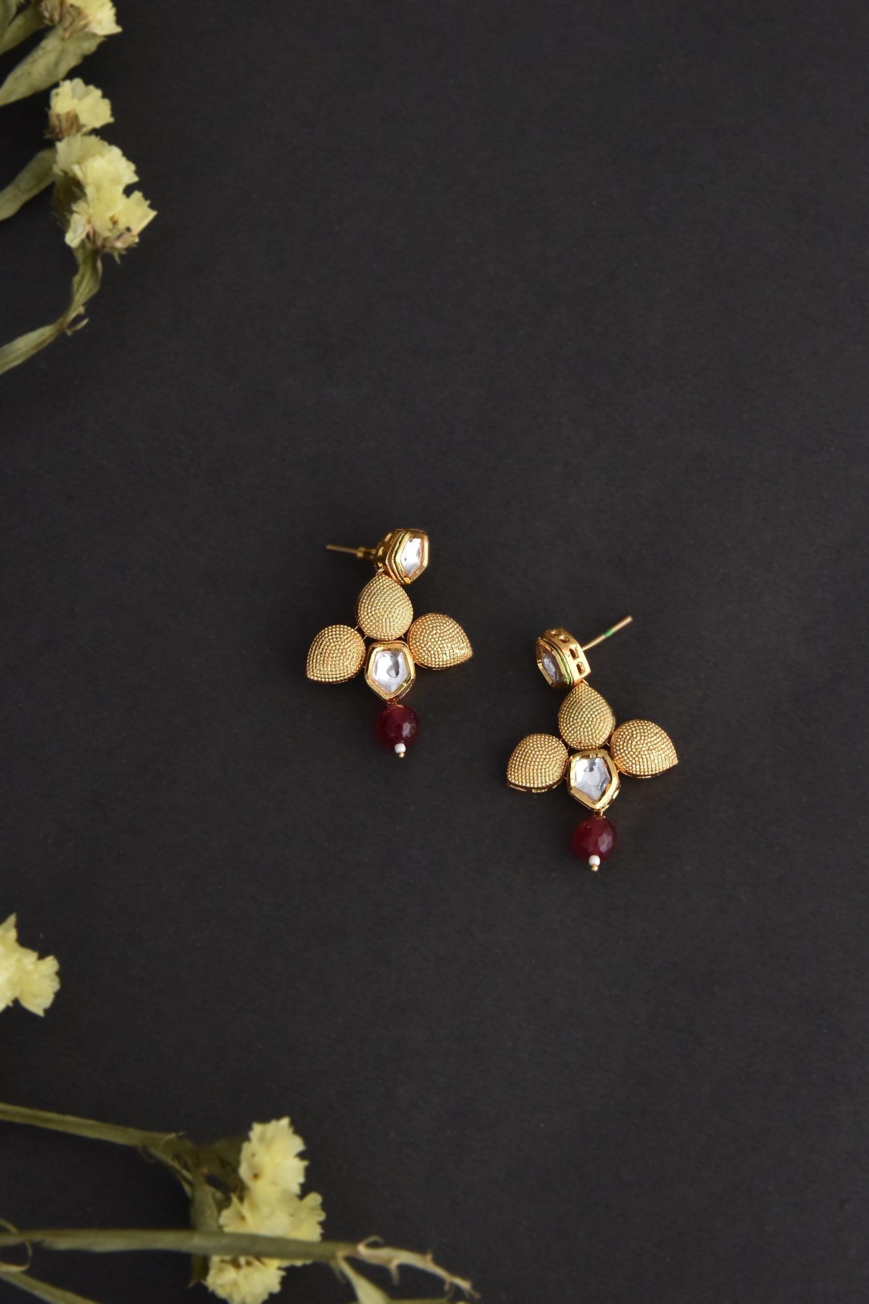 Red Gold Tone Kundan Earrings