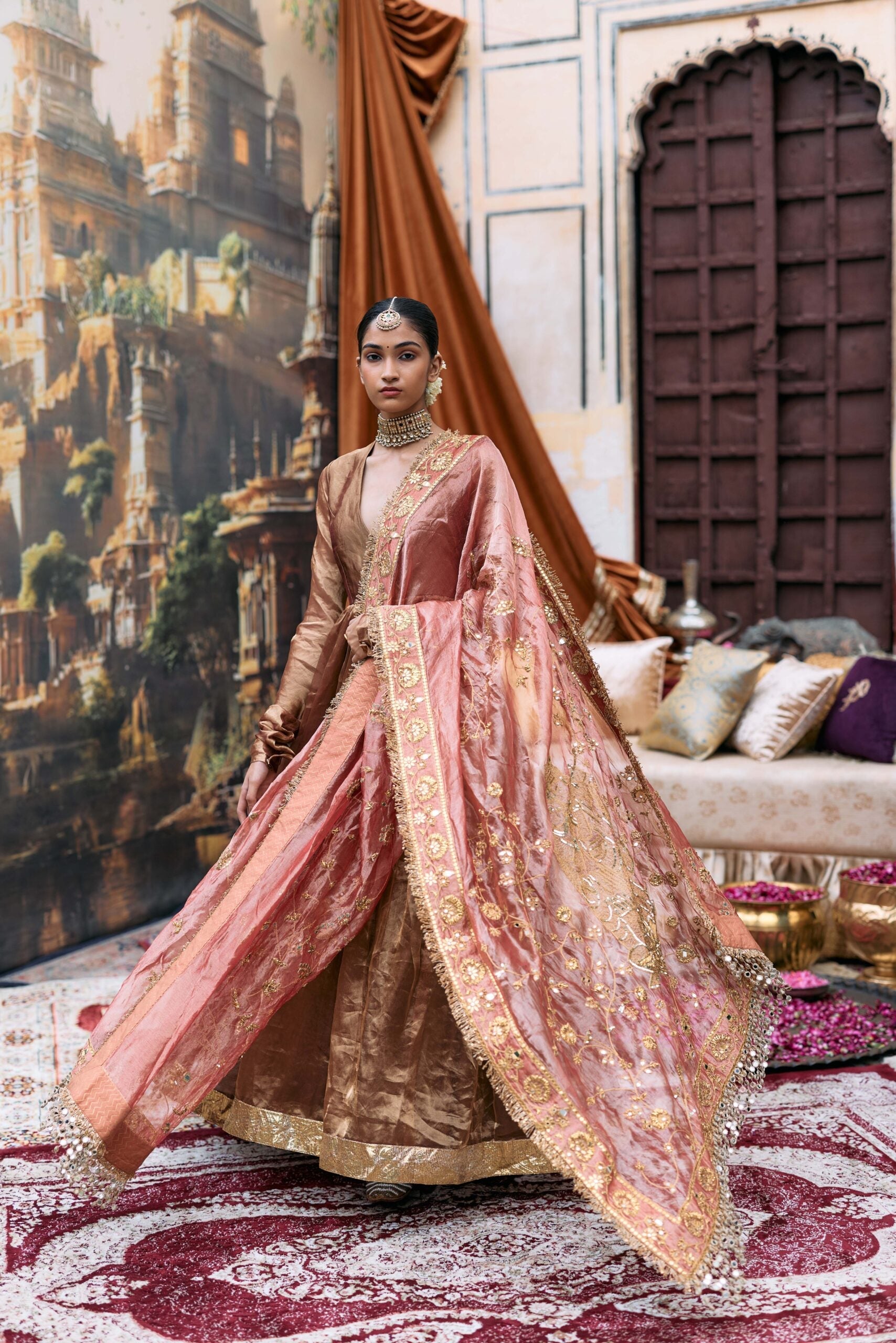 Kanthi Anarkali and Radha Krishna Dupatta Set