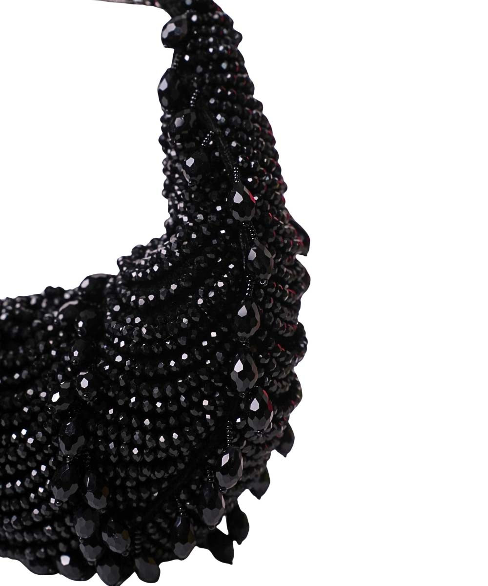 Liona Black Suede Embellished Hobo Bag