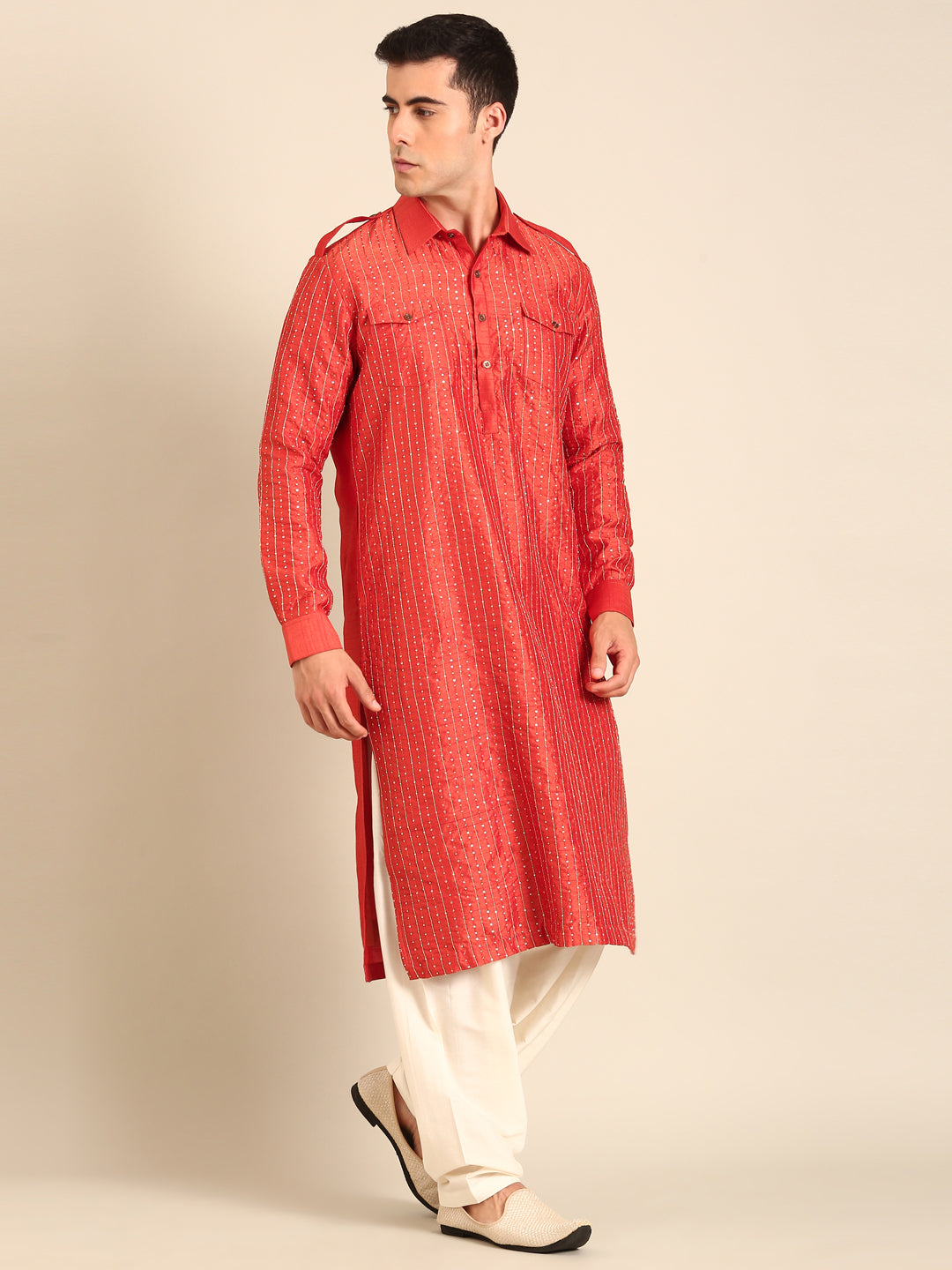 Rust Orange Bemberg Silk Kurta Set