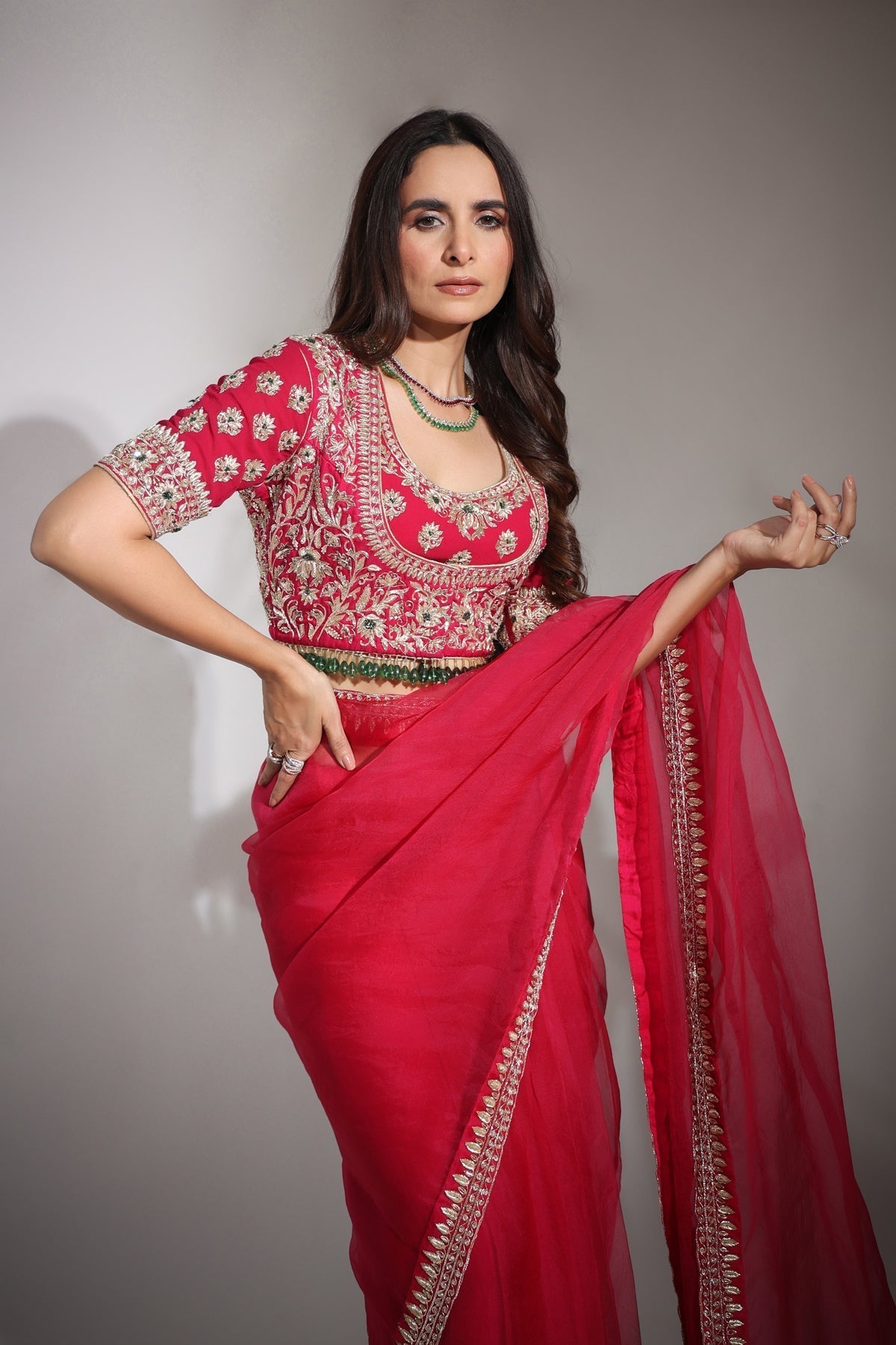 Image of Haseena cherry red organza saree