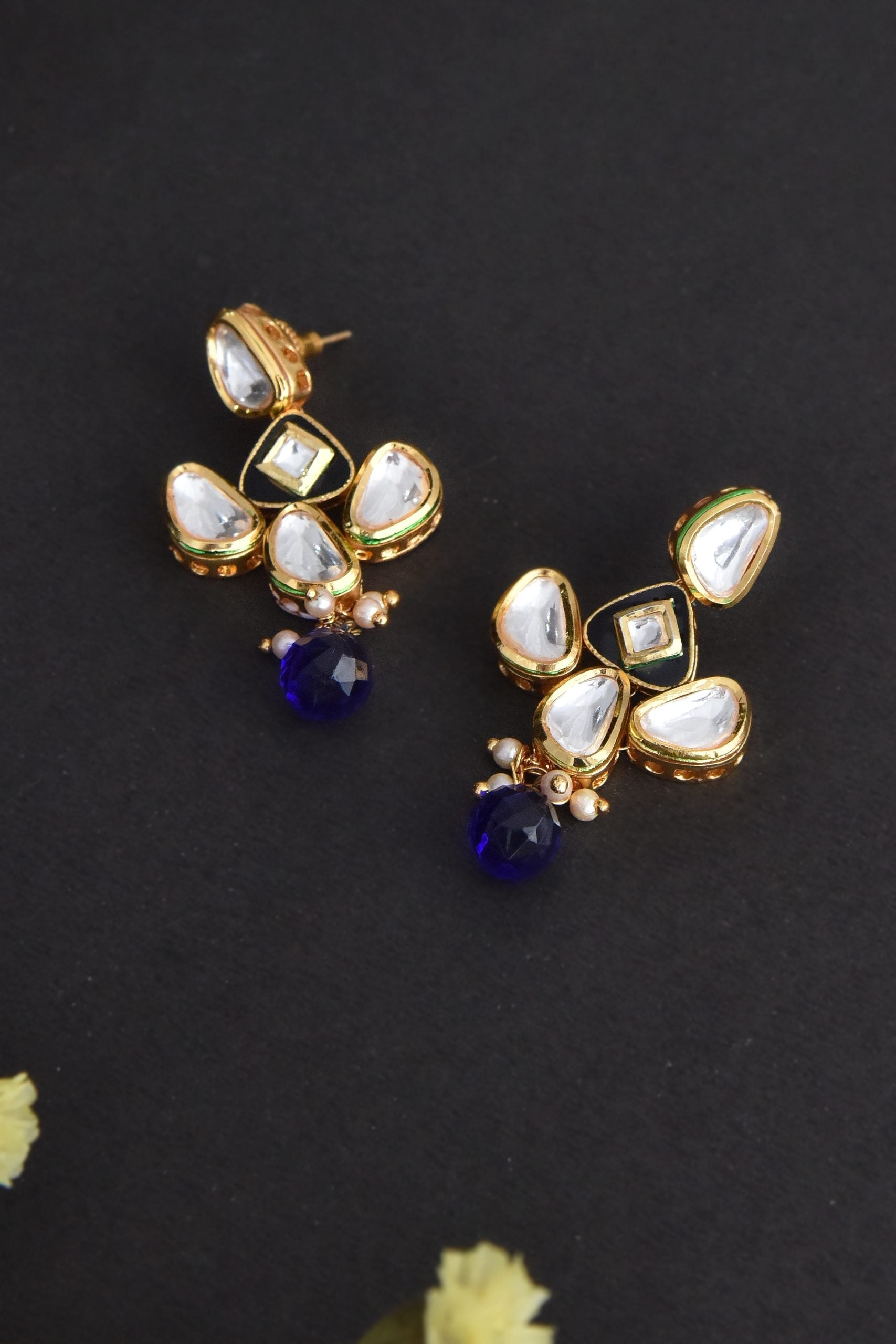 Blue Gold Tone Kundan dangler Earrings