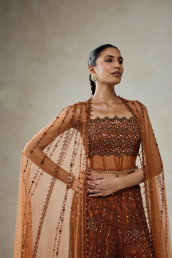 Elegant Copper Embellished Cape Sharara Set for Weddings