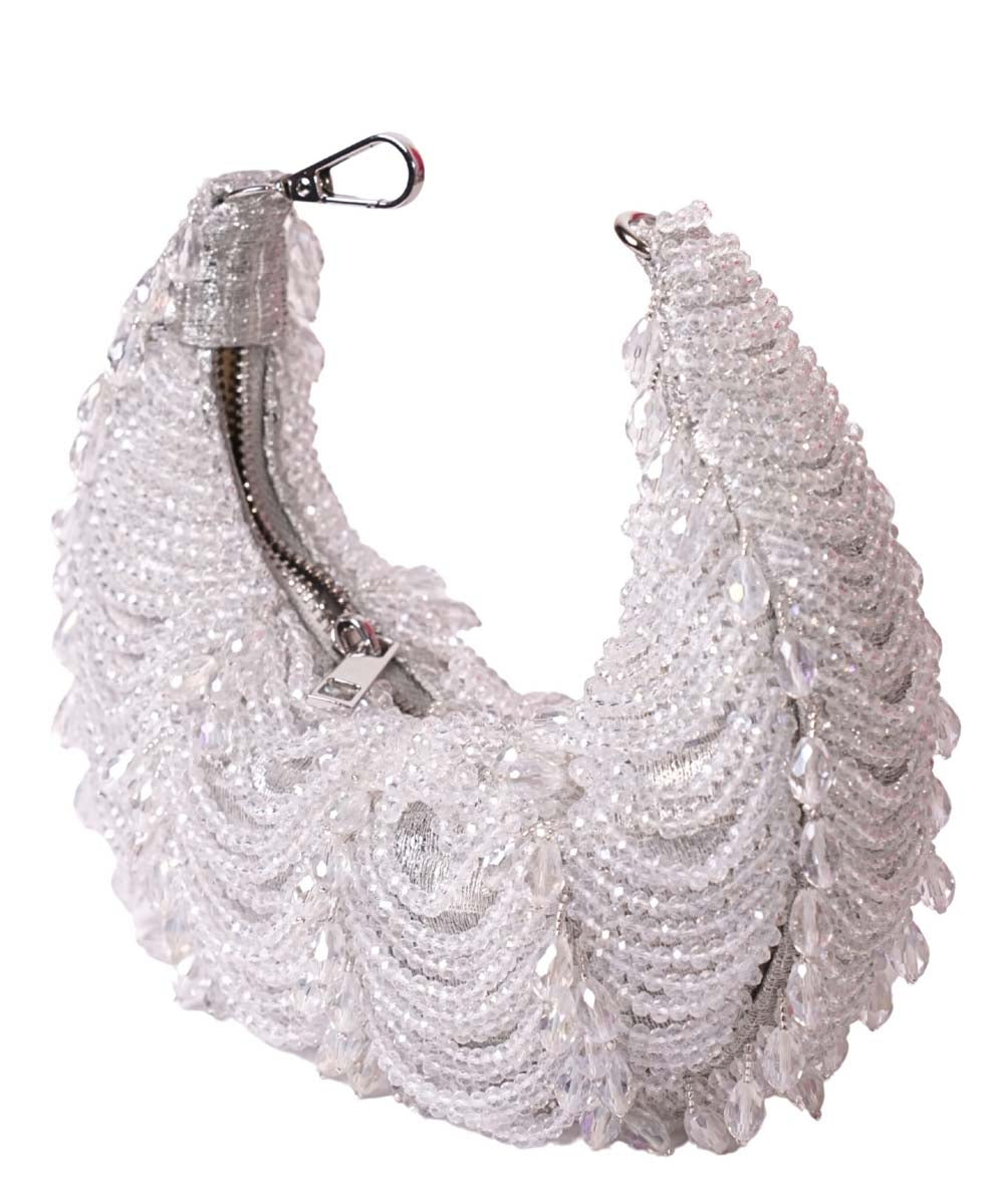 Liona Silver Suede Embellished Hobo Bag