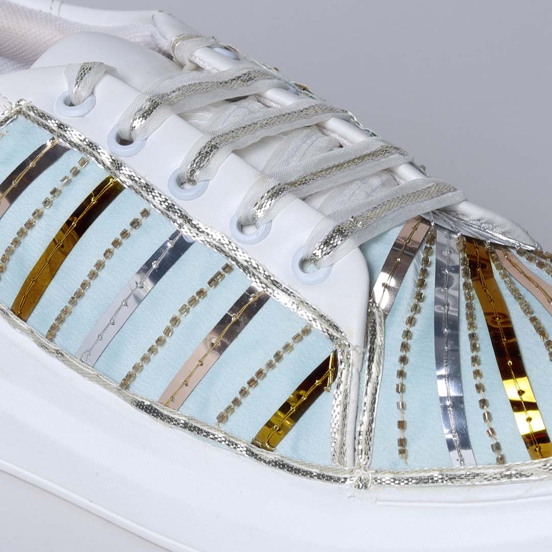 Blue Gold Strip Design Sneakers
