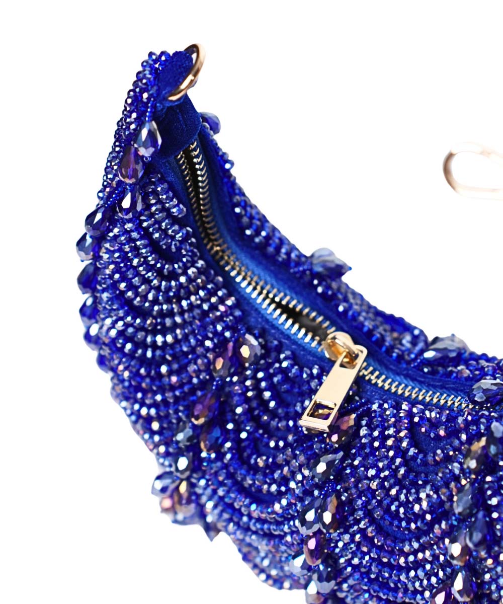 Liona Royal Blue Suede Embellished Hobo Bag