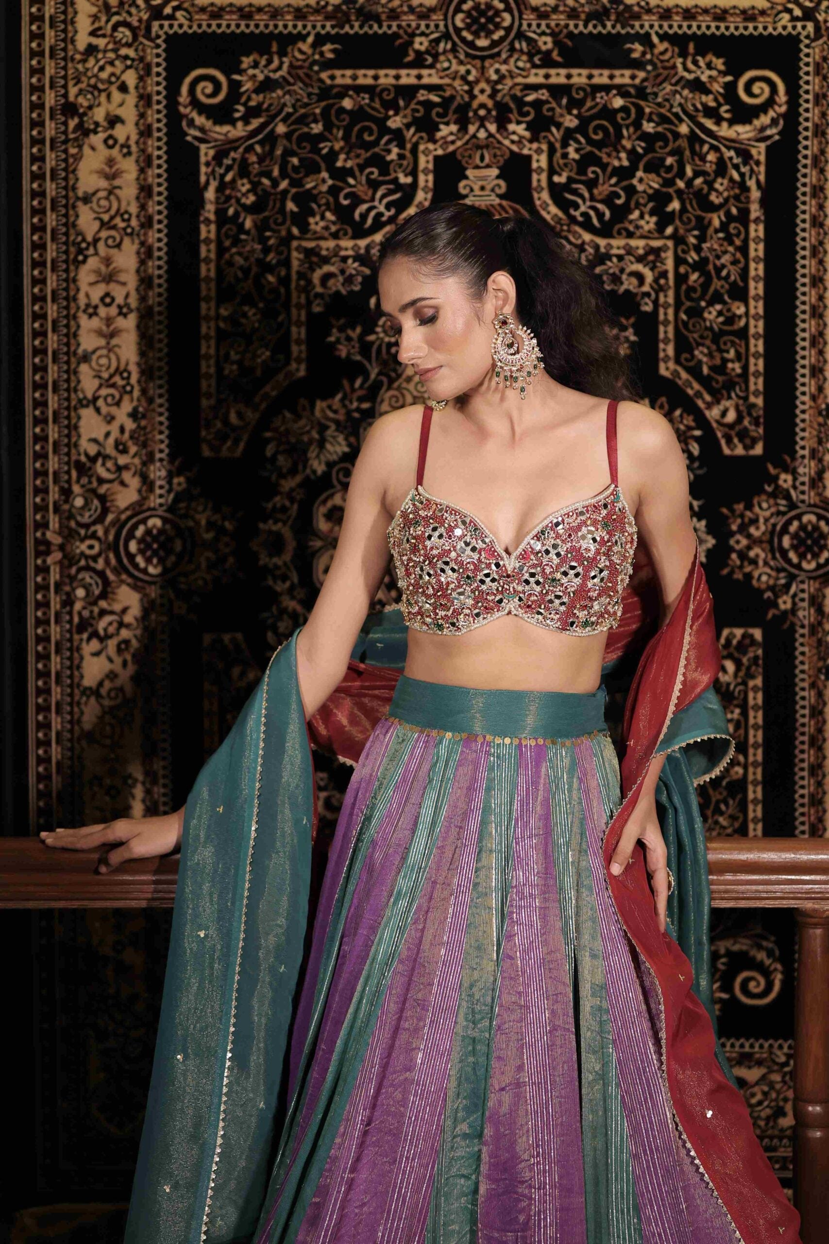 The " Ratnakari " Lehenga Set / Jewel and mirror embellished banarasi lehenga set