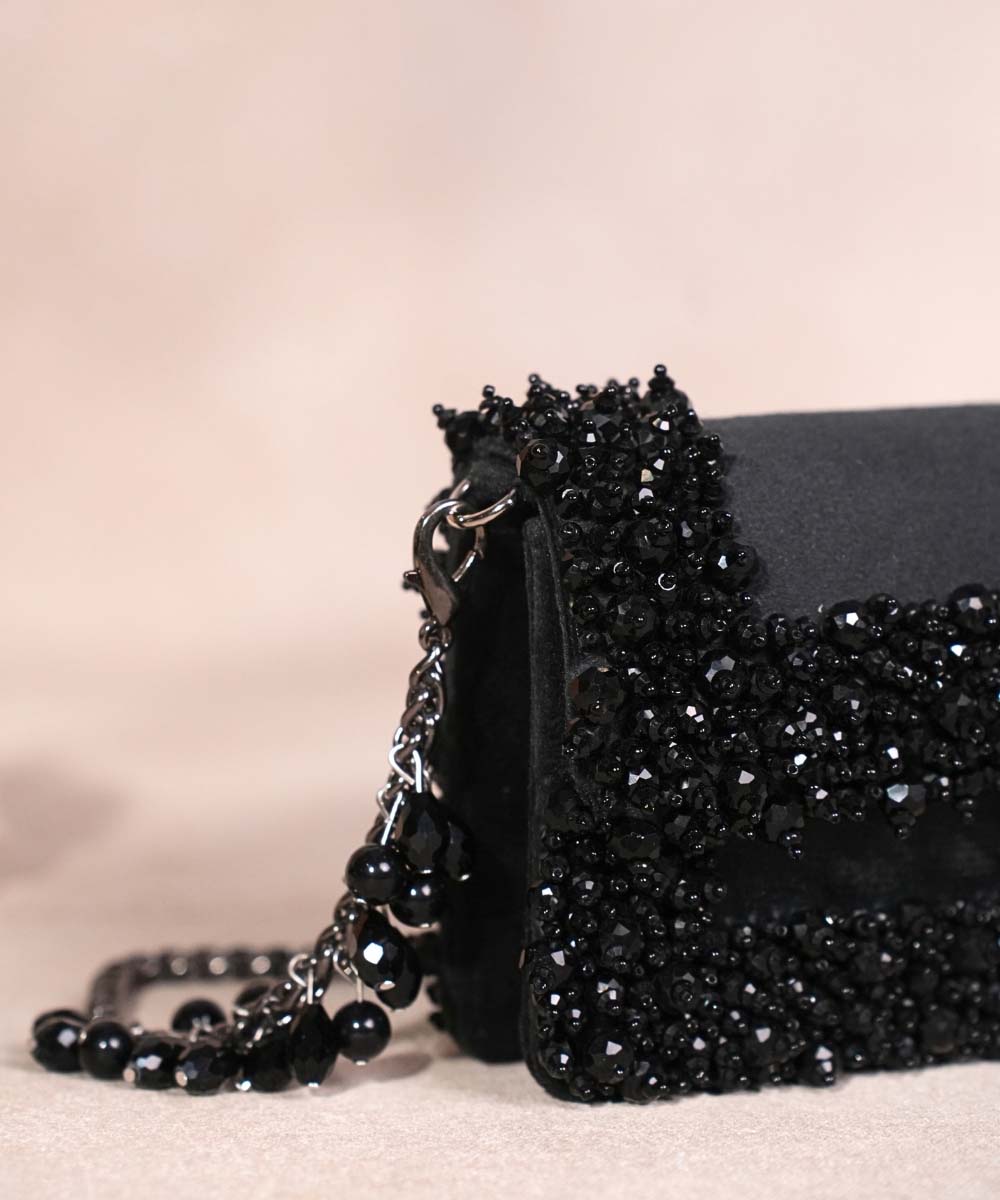 Elana Black Suede Crystal Embellished Mini Bag