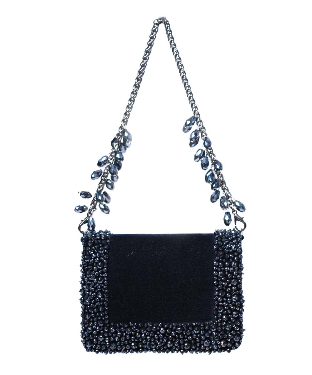 Elana Navy Blue Suede Crystal Embellished Mini Bag