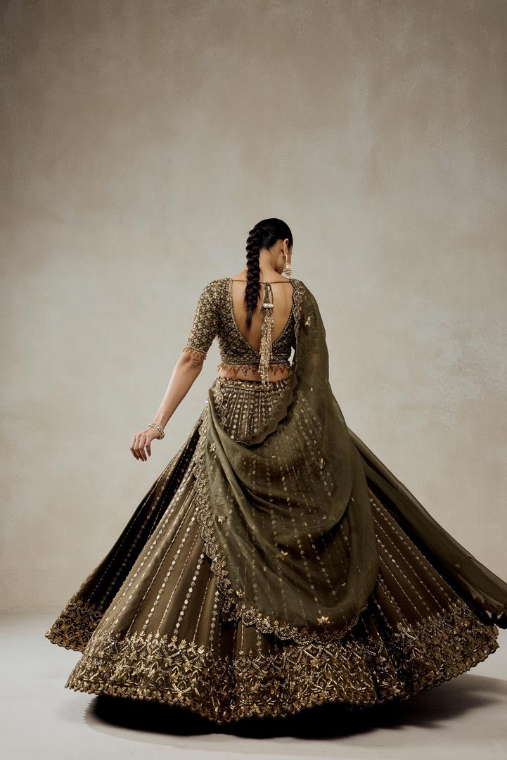 Mehendi Green Embroidered Organza Lehenga Set for Wedding Couture