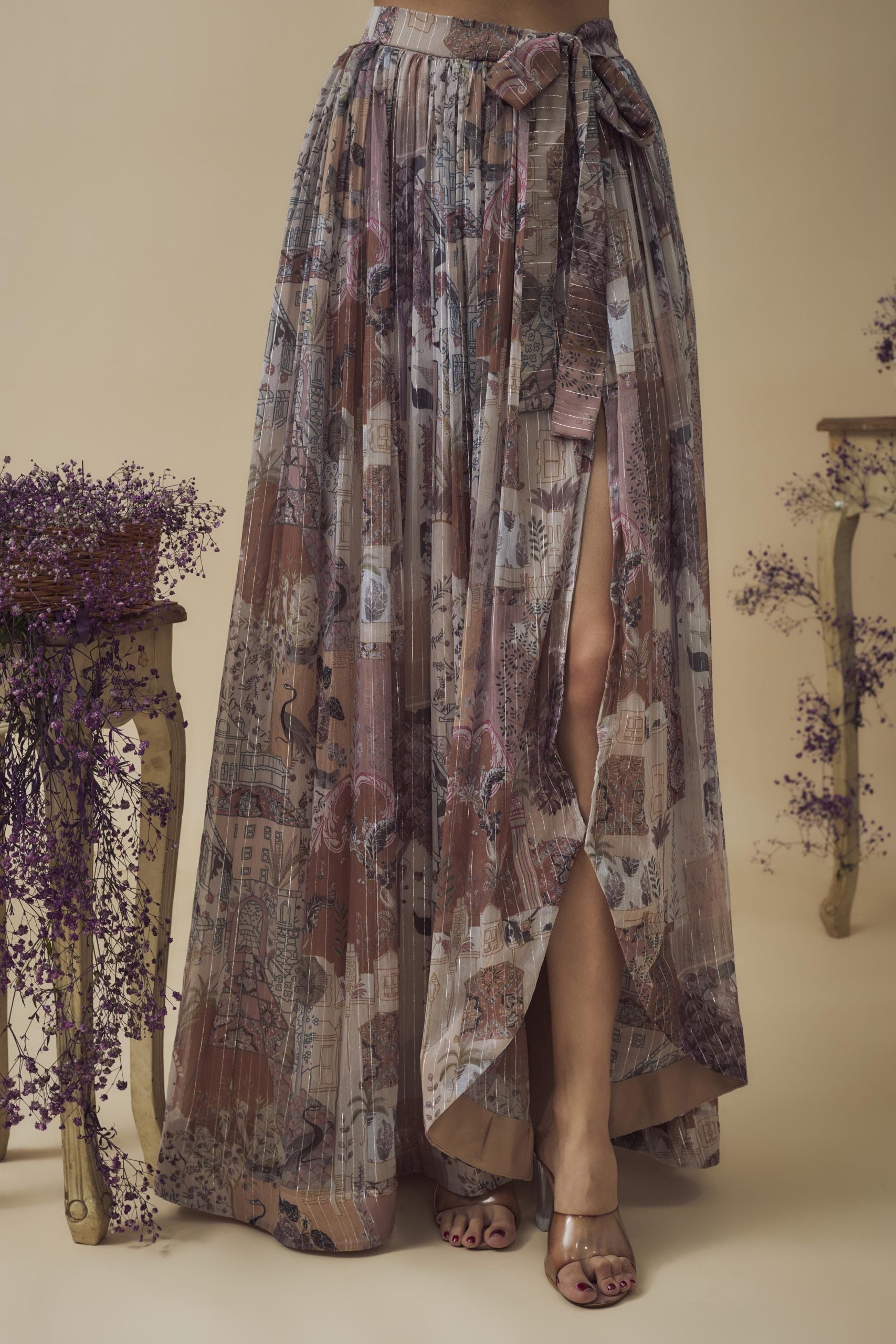 PRINTED LUREX HAND EMBROIDERED SKIRT SET