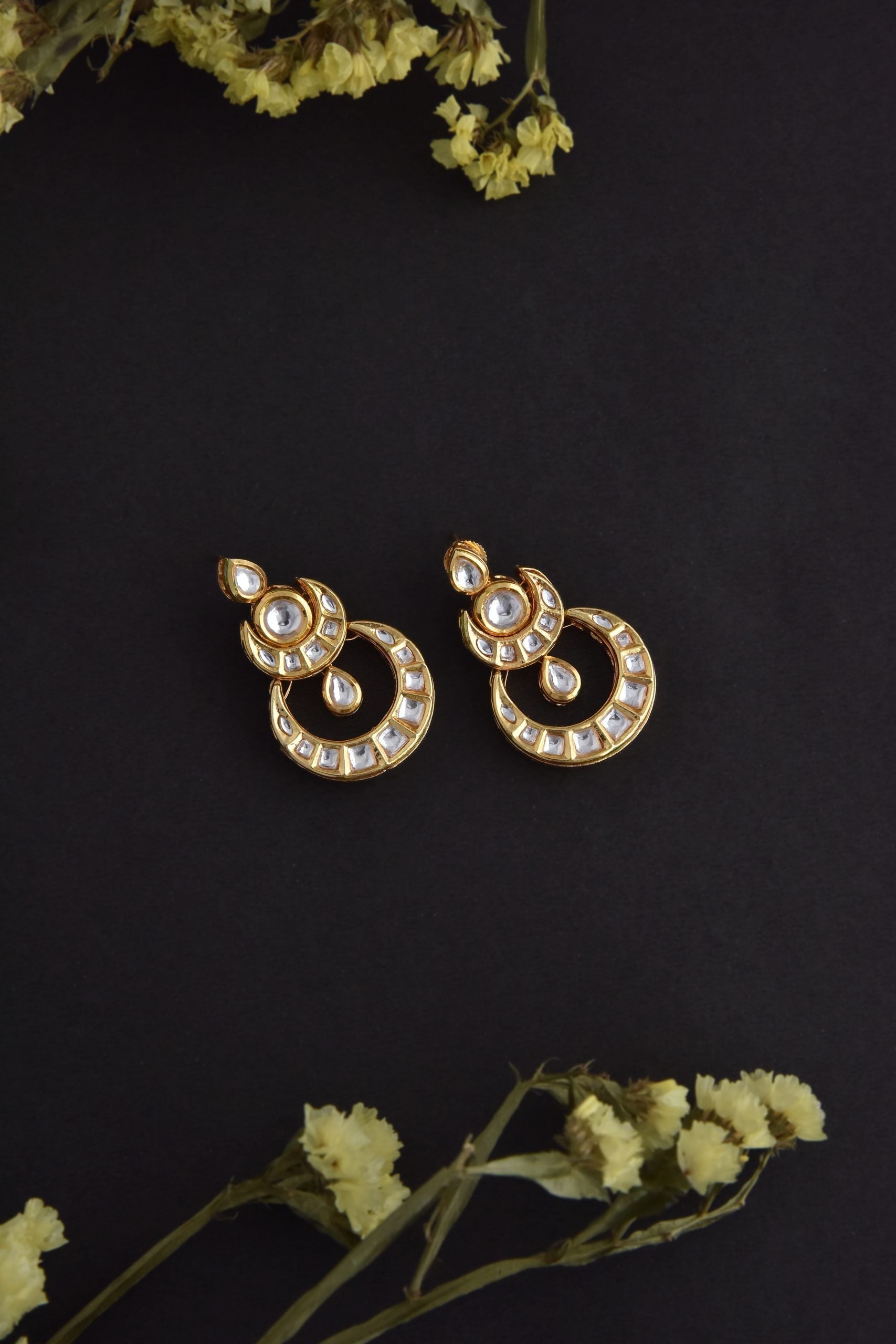 Gold Tone Kundan Chandbali Earrings