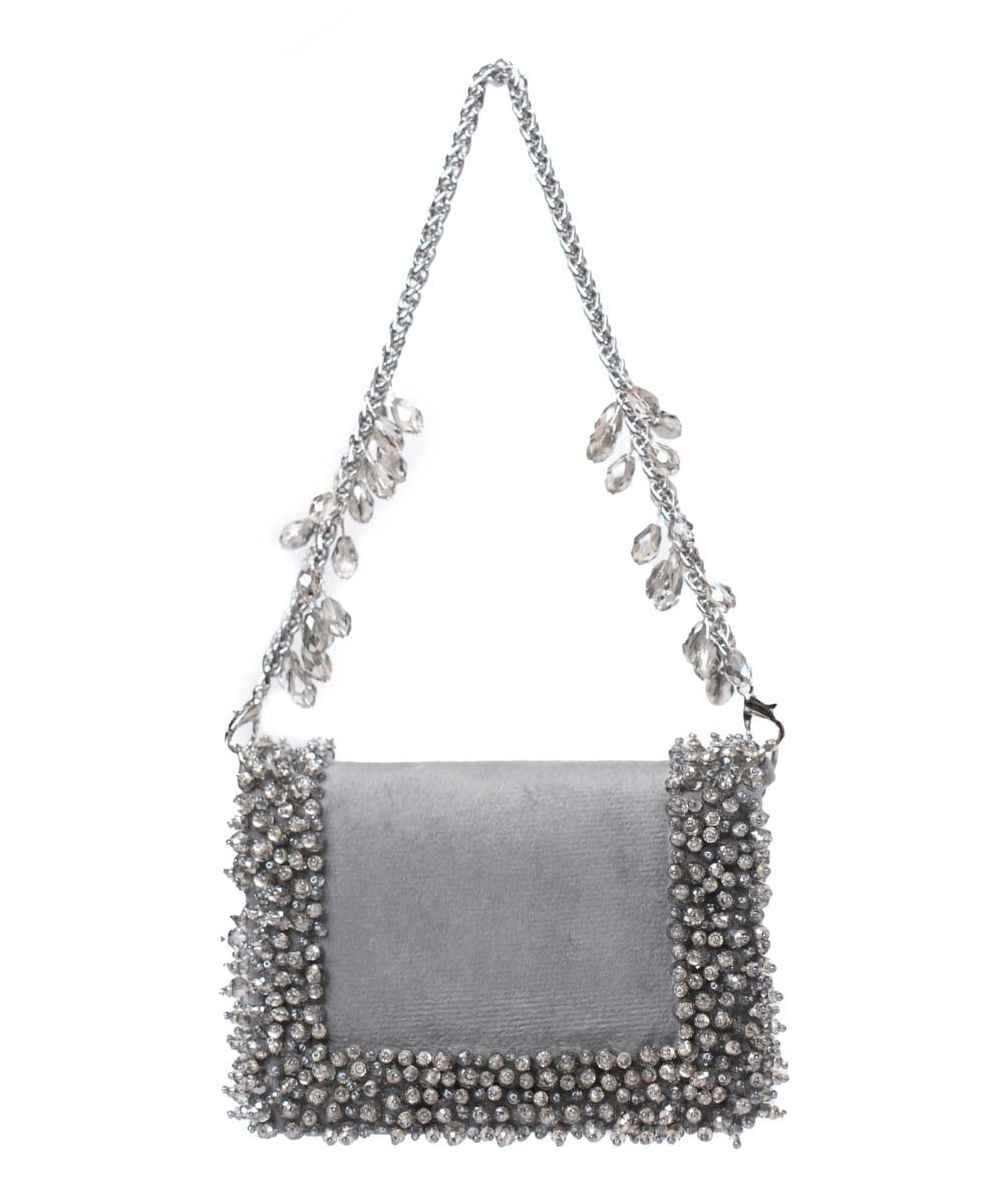 Elana Grey Suede Crystal Embellished Mini Bag