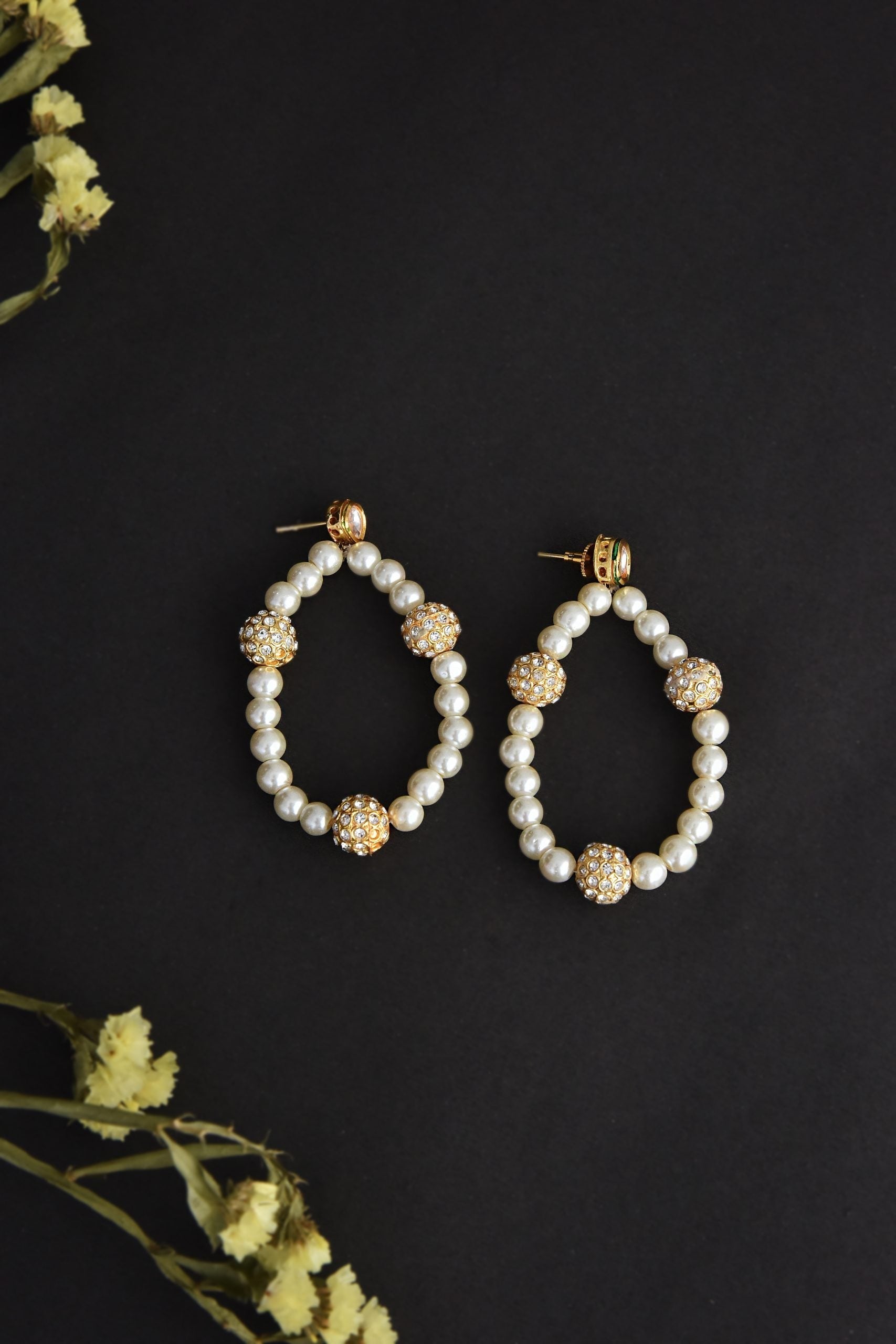 White Gold Tone Pearl Hoop Earrings