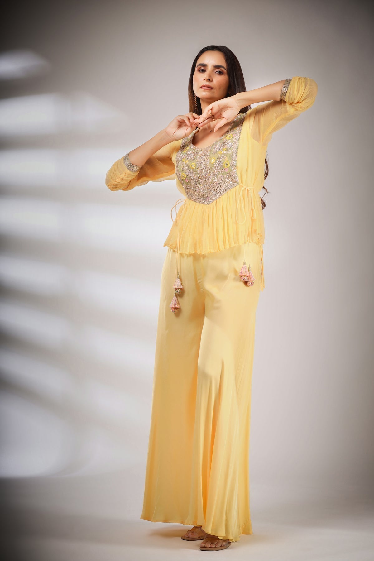 Image of Haseena folk co-ord set in butter cream yellow