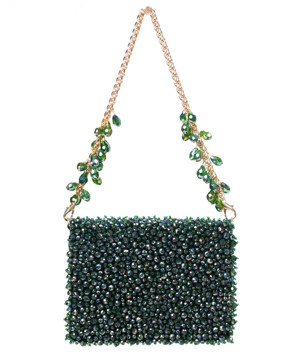 Kiyara Green Suede Crystal Embellished Mini Bag