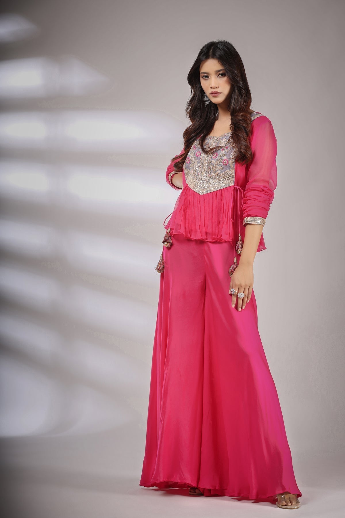 Image of Haseena folk co-ord set in hot pink