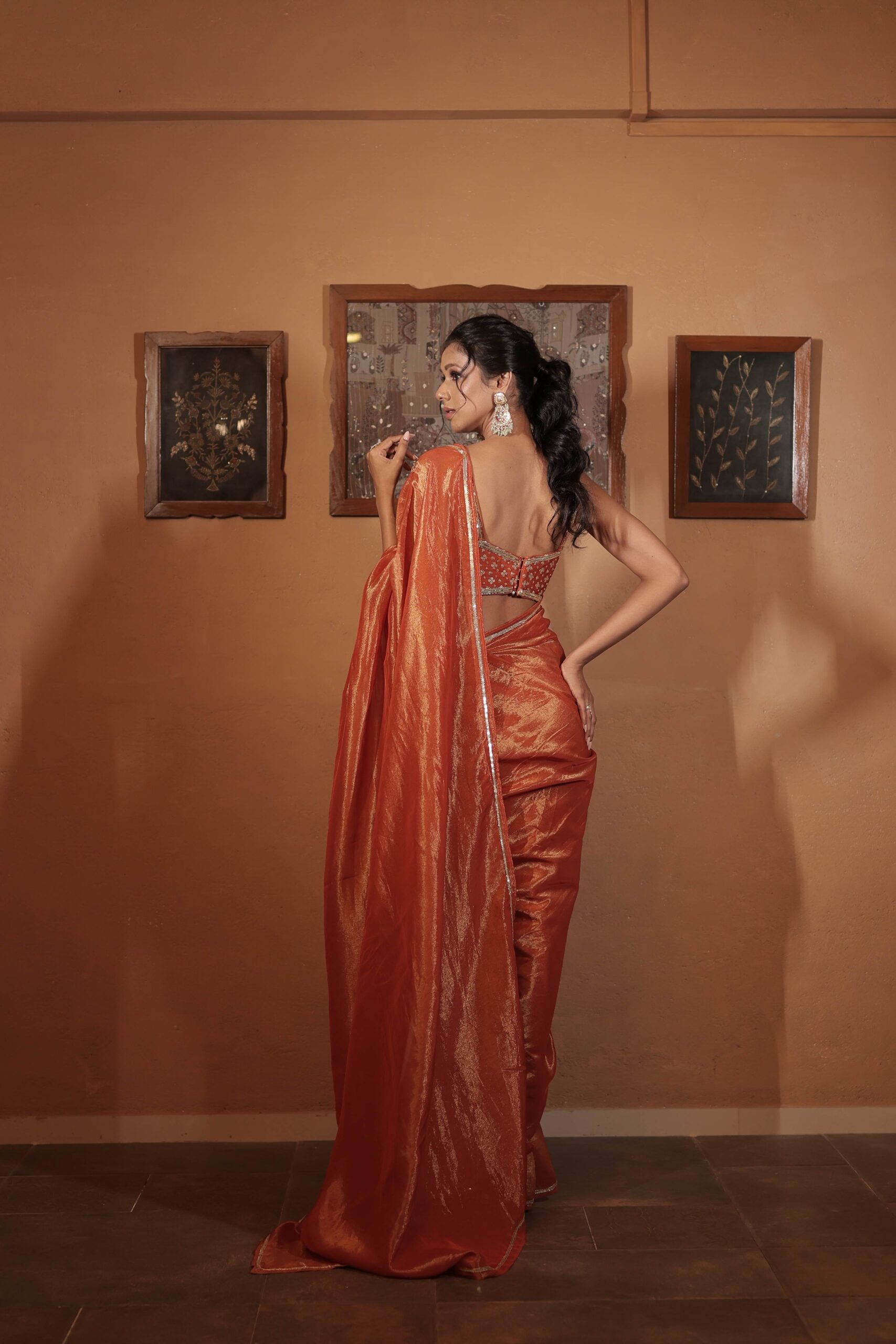 The "Ambar Sandhya" saree set /Rust jewel and zardozi tissue saree set