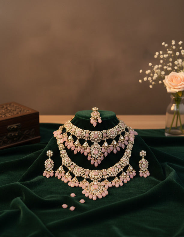Pink Kundan Bahaar Jhumka Set