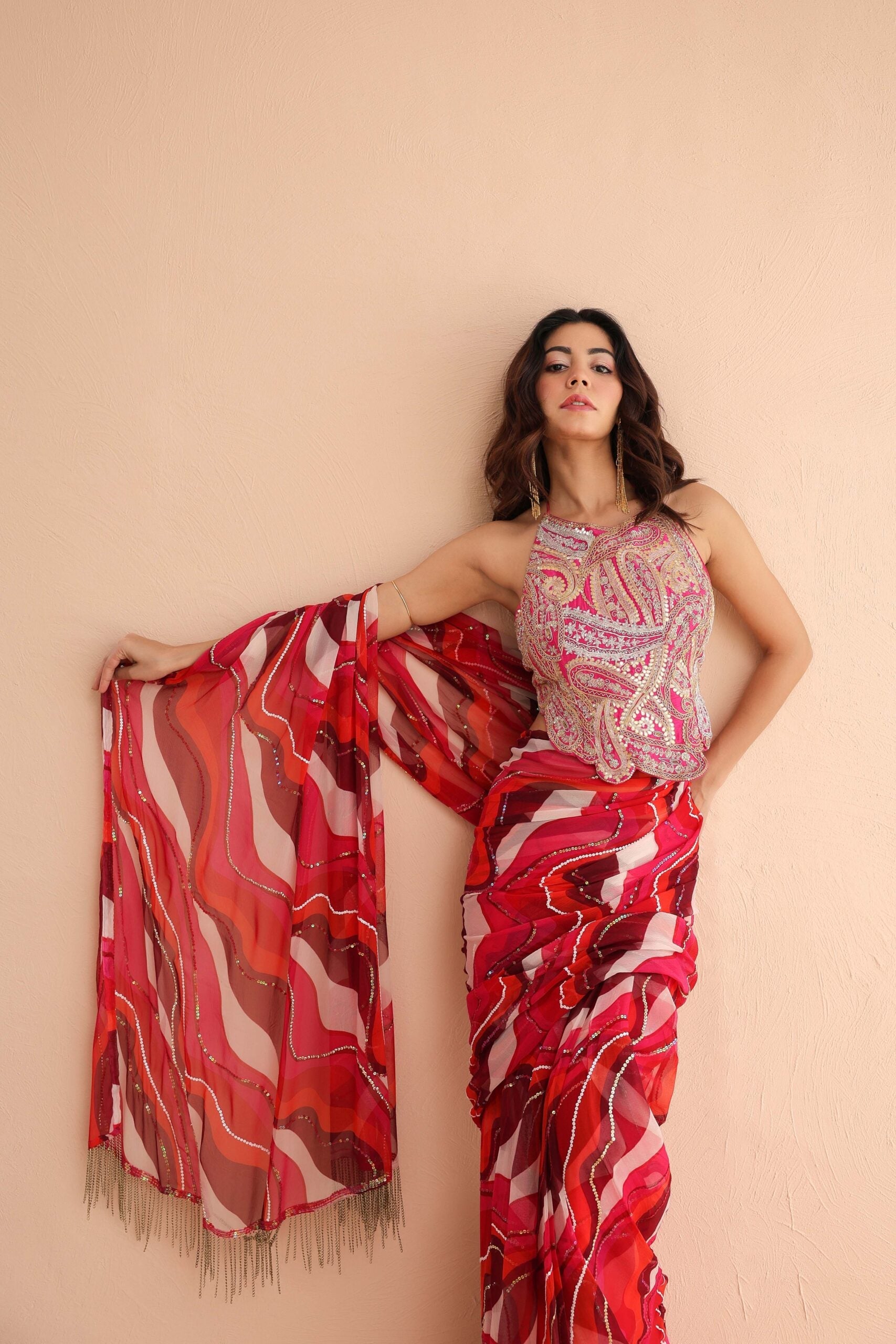 The cosmo politian saree with ambi backless blouse.