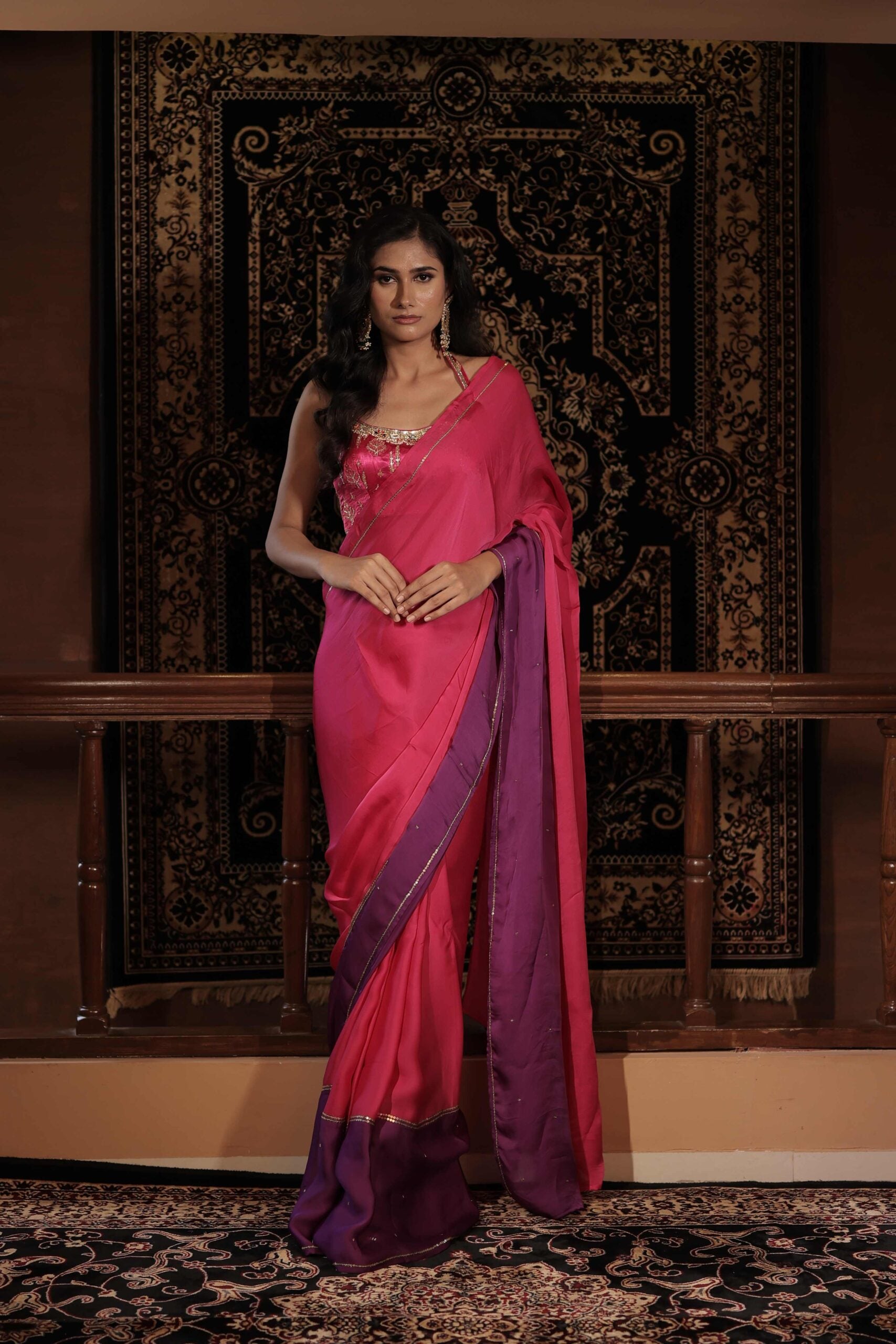 The " Gulabo " Saree Set /Pink jewel and pita work banarasi blouse and satin organza saree set