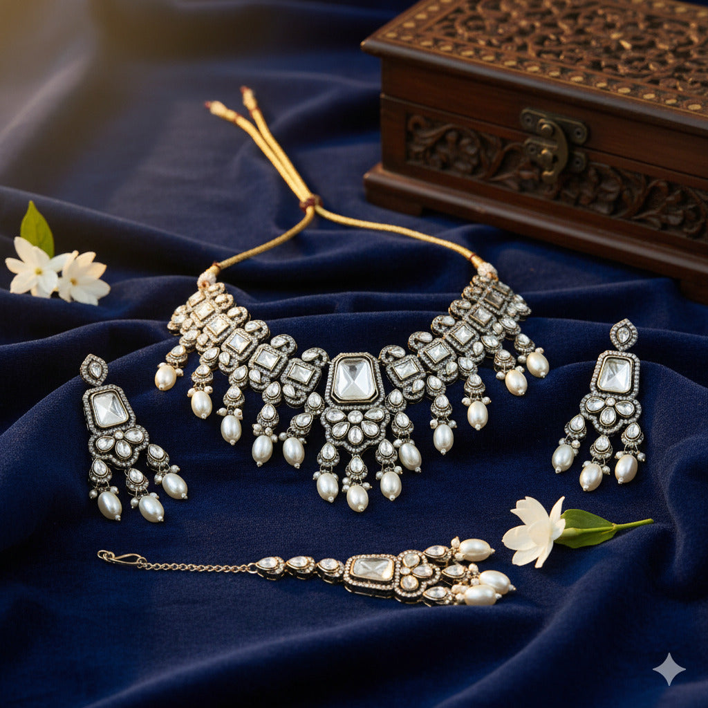 Pearl Choker Set with Maang Tikka