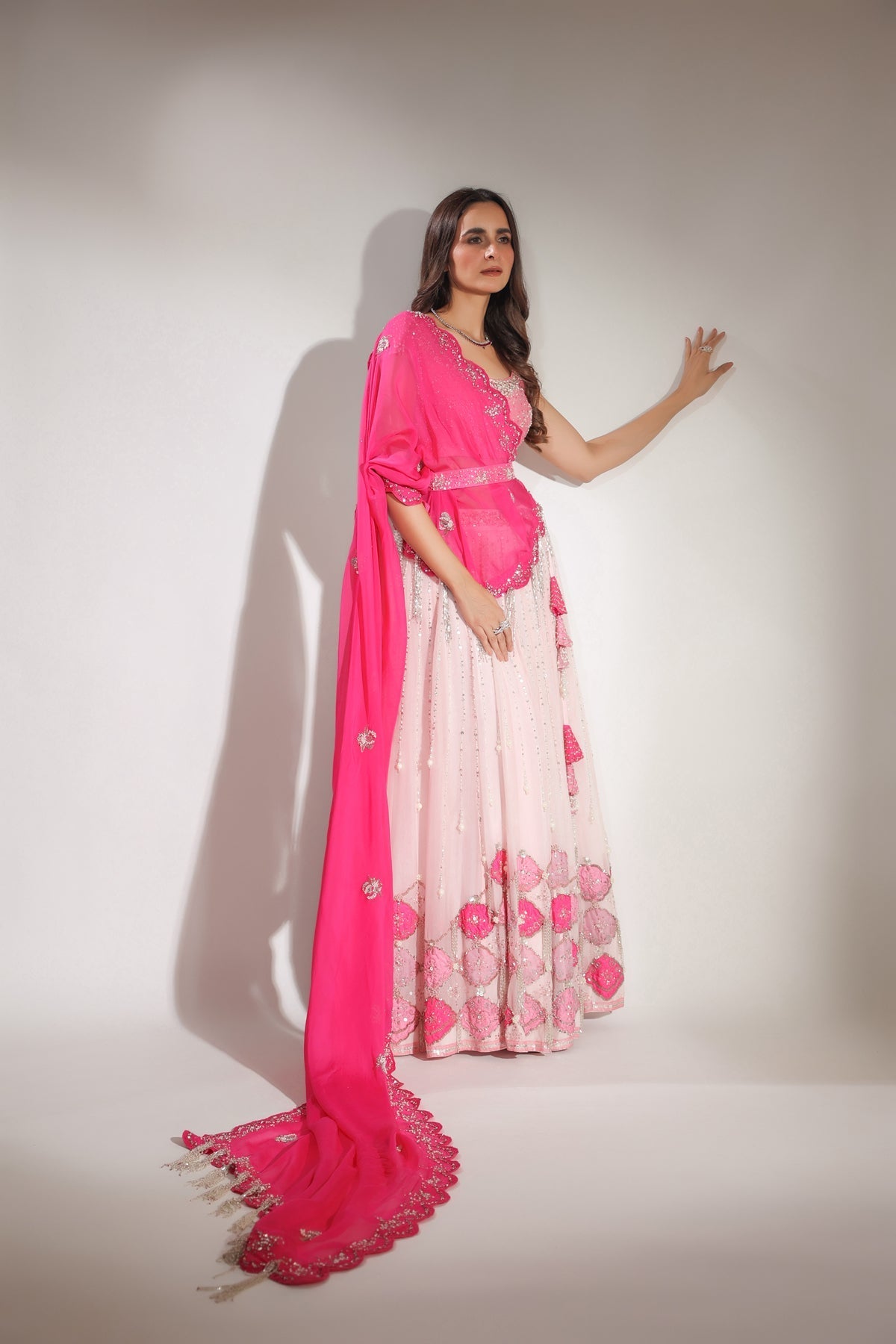 Image of Haseena baby pink pearl droplet lehenga set