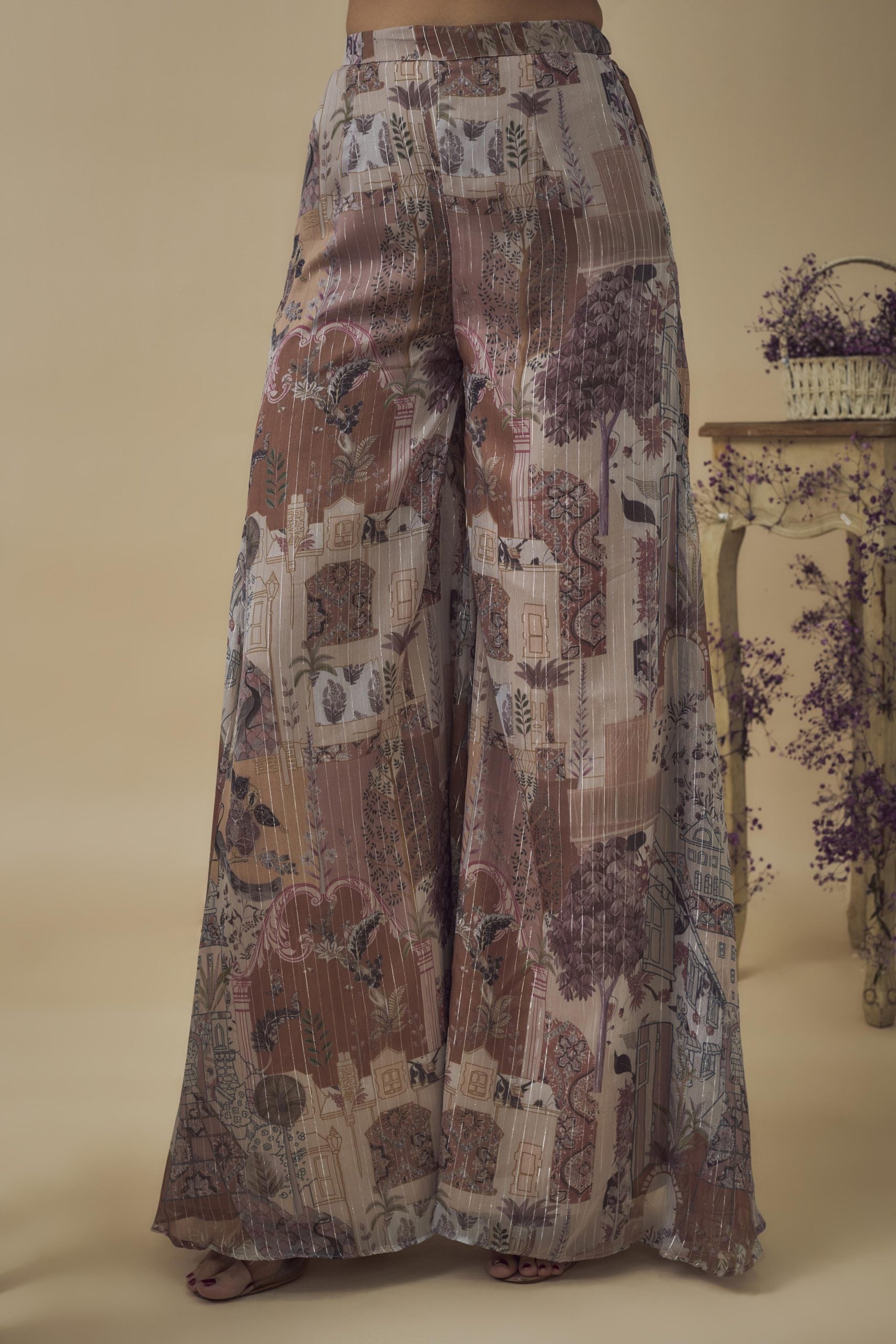 PRINTED LUREX STONE EMBELLISHED PALAZZO SET