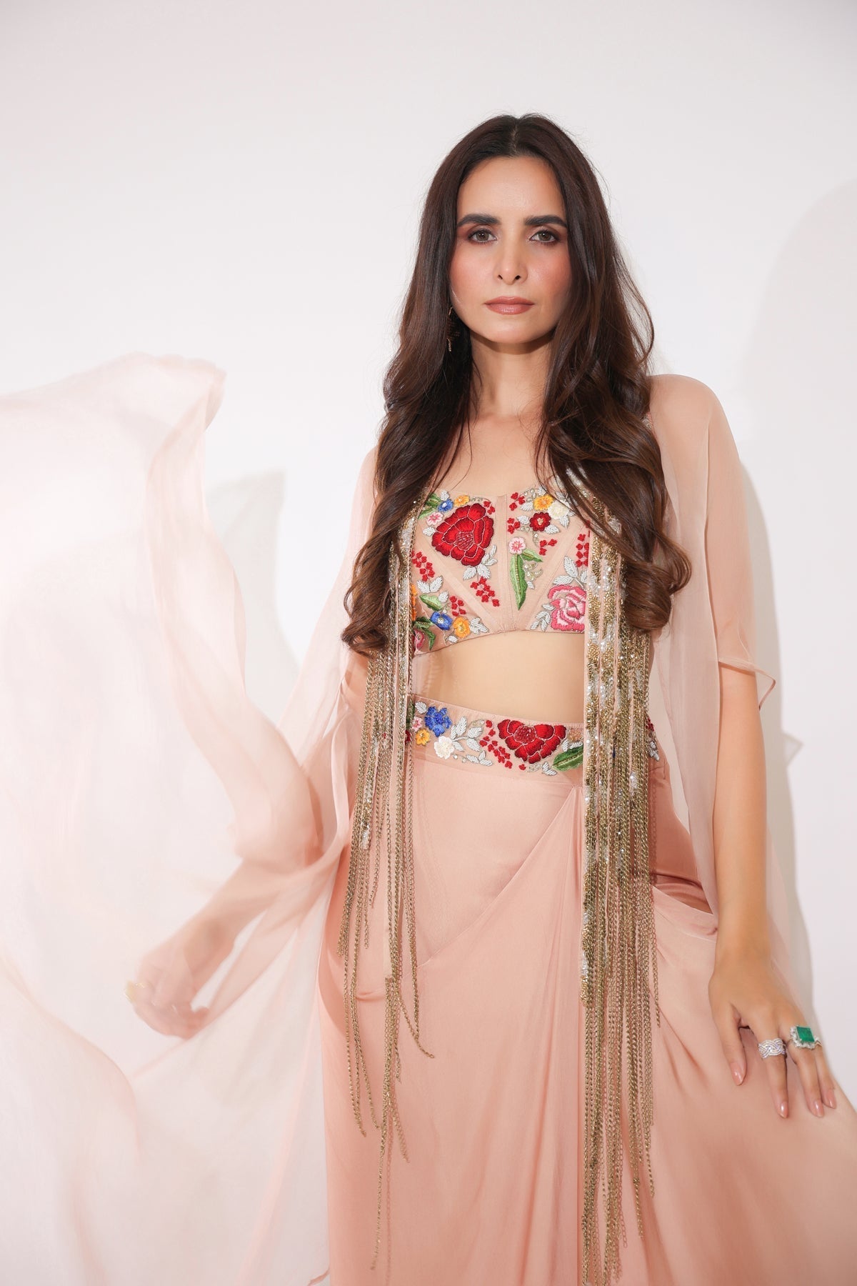 Image of Haseena caramel brown drape skirt set