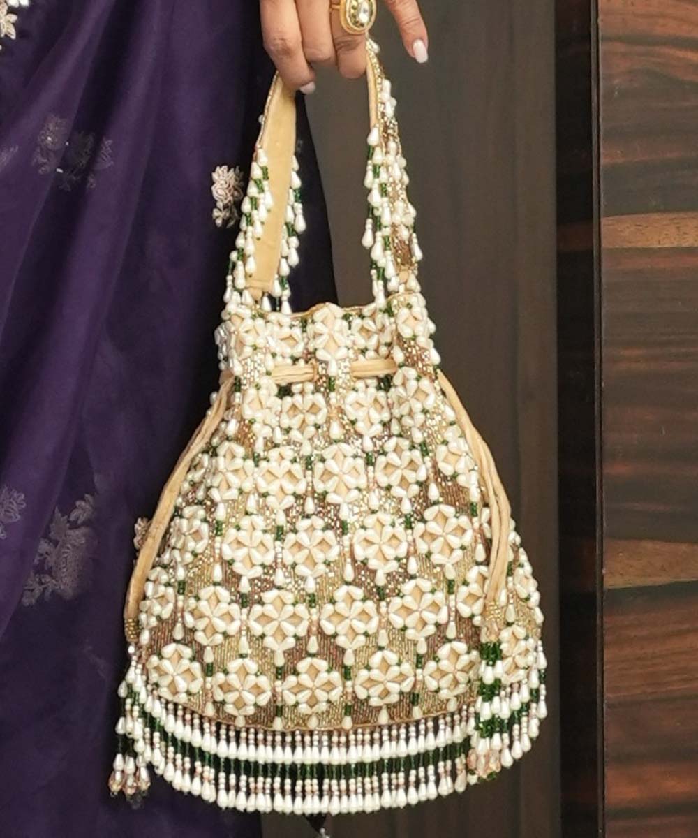 Falak Gold Suede Embellished Potli