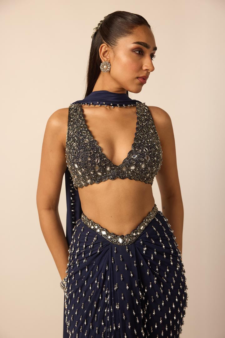 Deep Blue Single Drop Draped Skirt