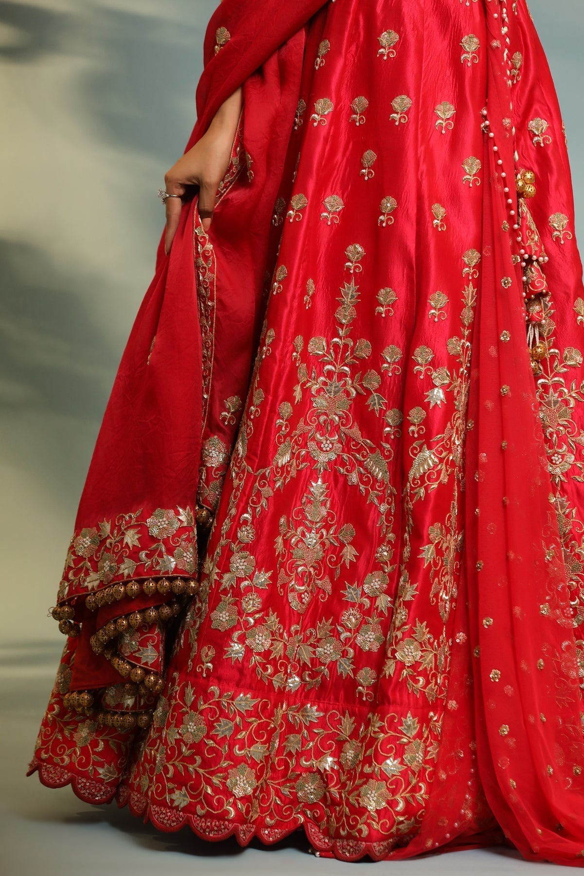 Image of Haseena scarlet red bride to be lehenga set