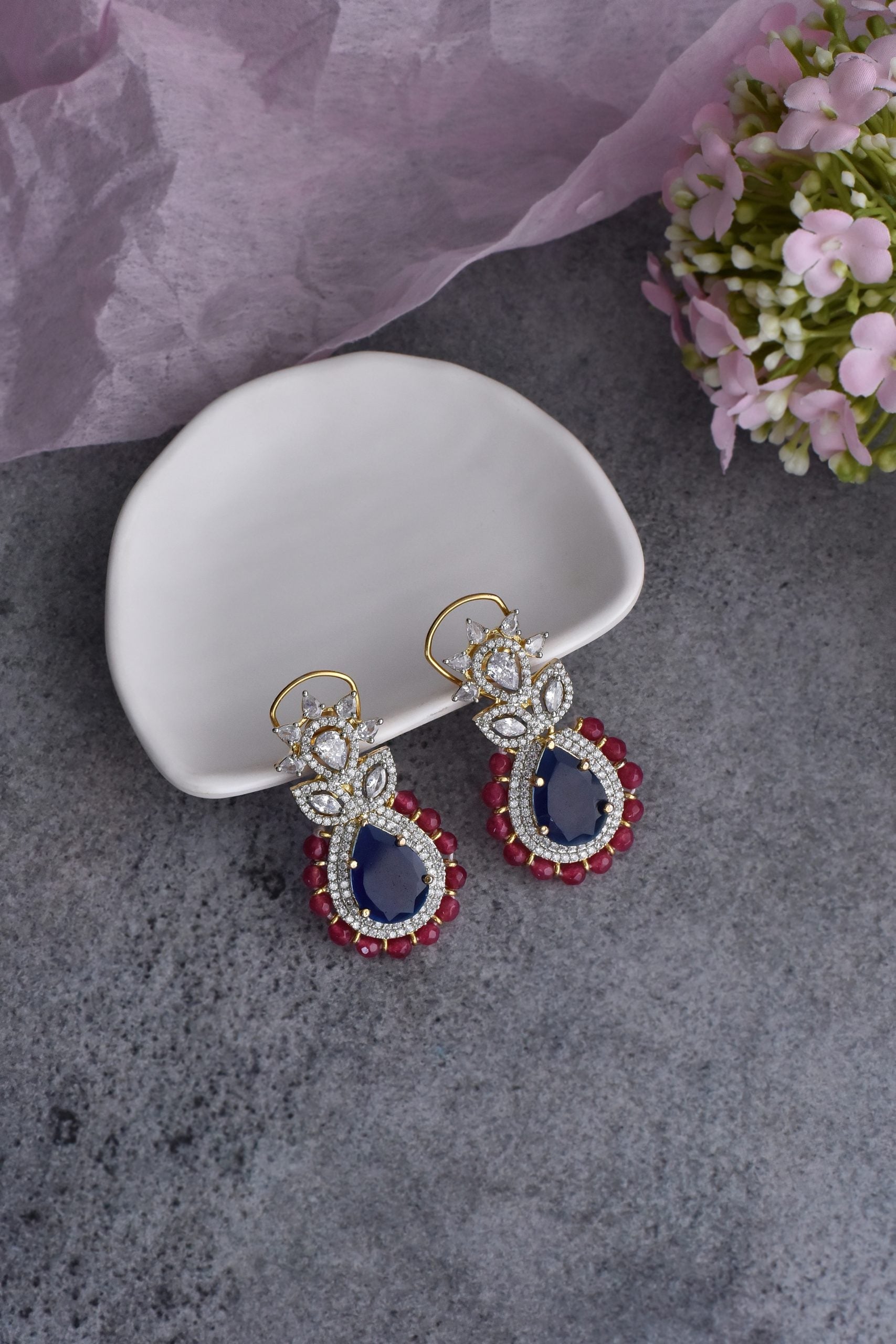 Blue Silver Tone Zirconia Earrings