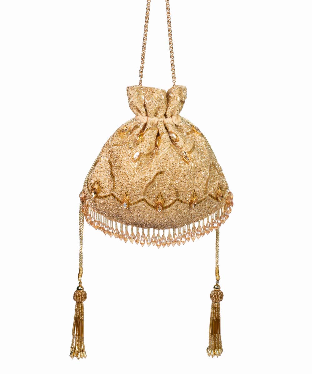 Sunheri Gold Georgette Embellished Potli