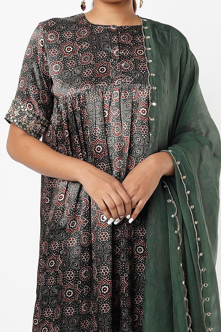 Teal Green Embroidered & Printed Kurta Set