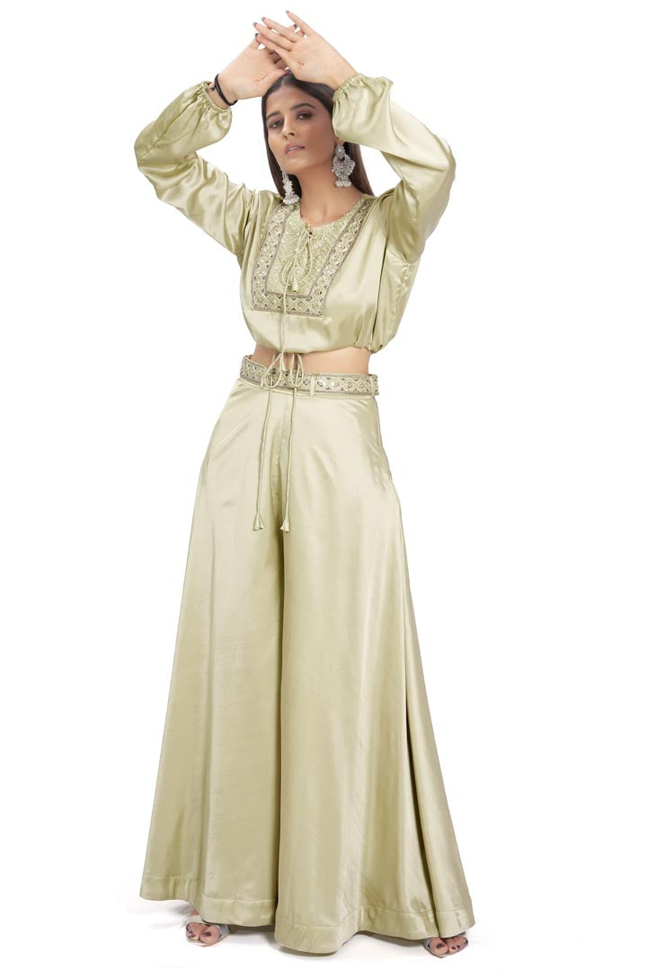 Pastel Green Satin Pant Set