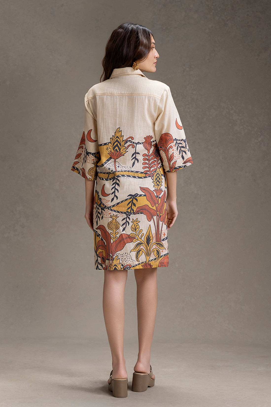 Beige Naomi Printed Shirt Dress