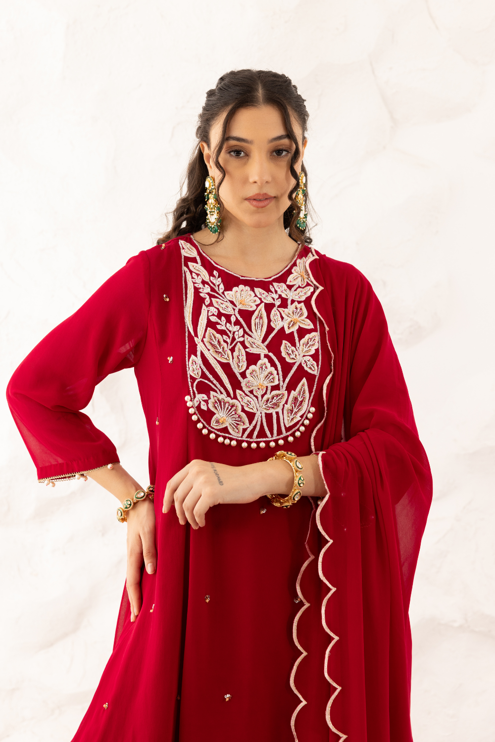 Anchal Plum Georgette Peplum Sharara Suit with Floral Embroidery