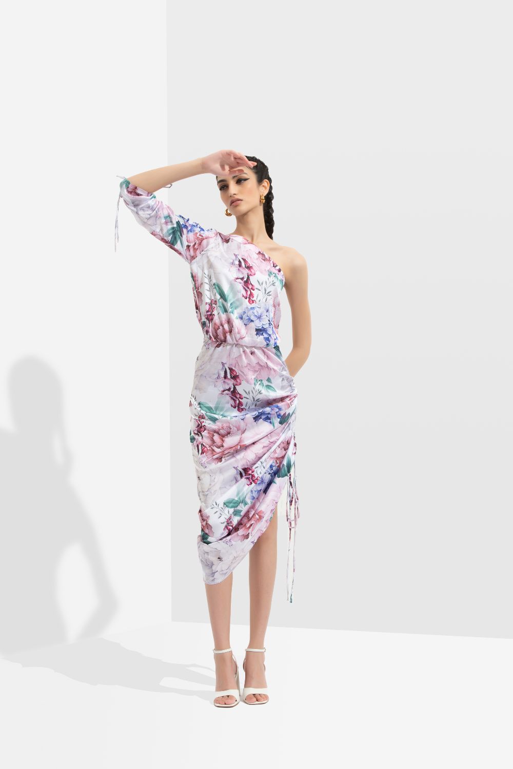 Iris Printed One Off Shoulder Short Dress