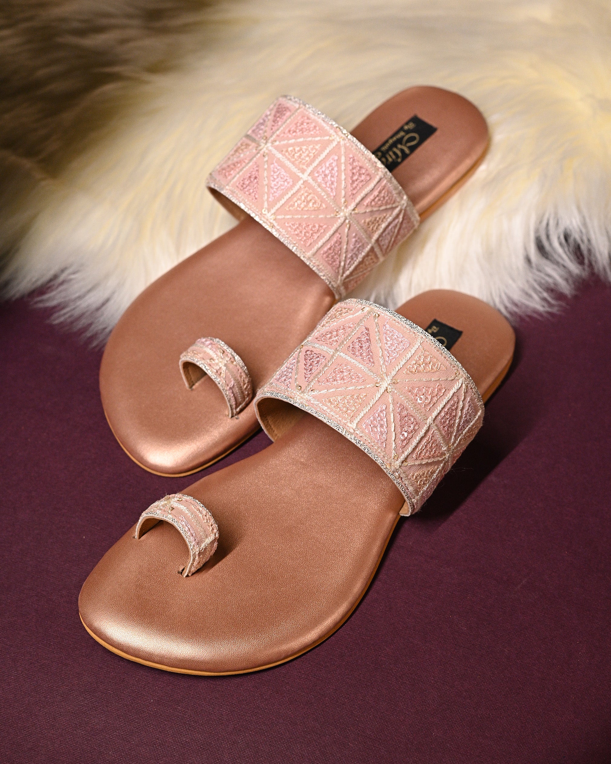 Pastel Threadwork Open Toe Flats