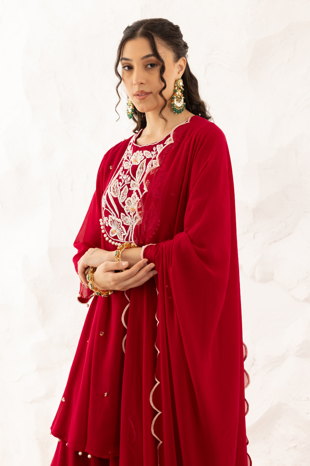 Anchal Plum Georgette Peplum Sharara Suit with Floral Embroidery