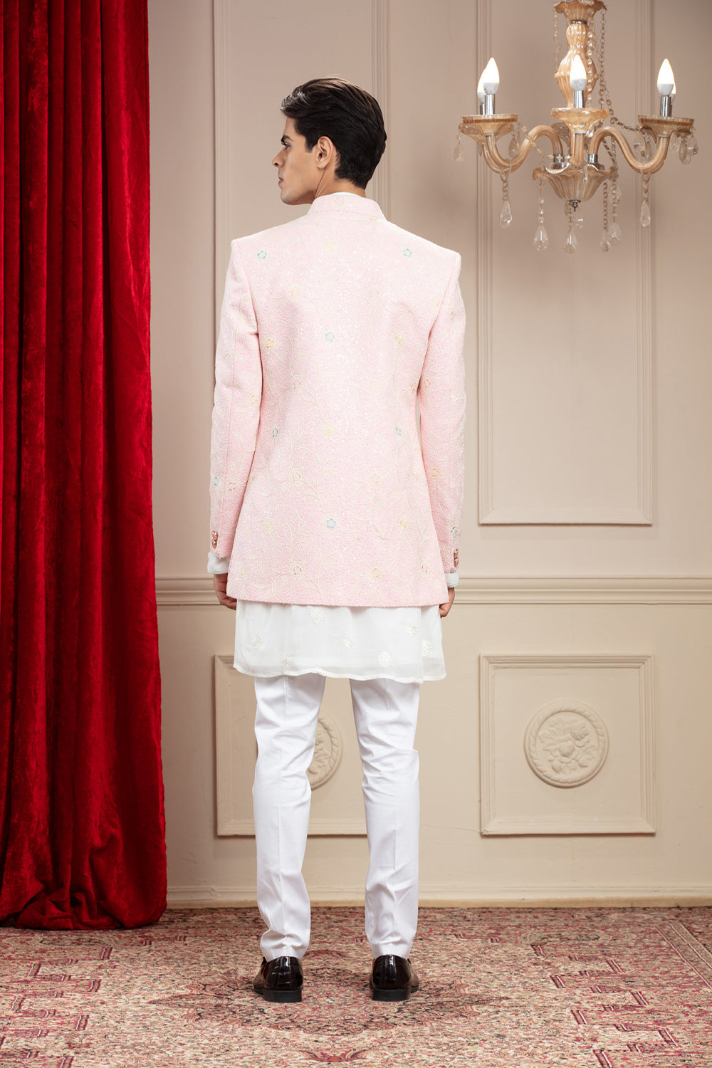 Blush Pink Open Jodhpuri With Resham Thread Work And Embellishments