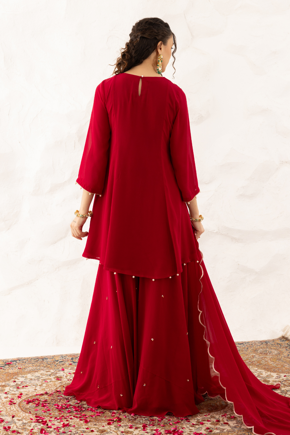 Anchal Plum Georgette Peplum Sharara Suit with Floral Embroidery