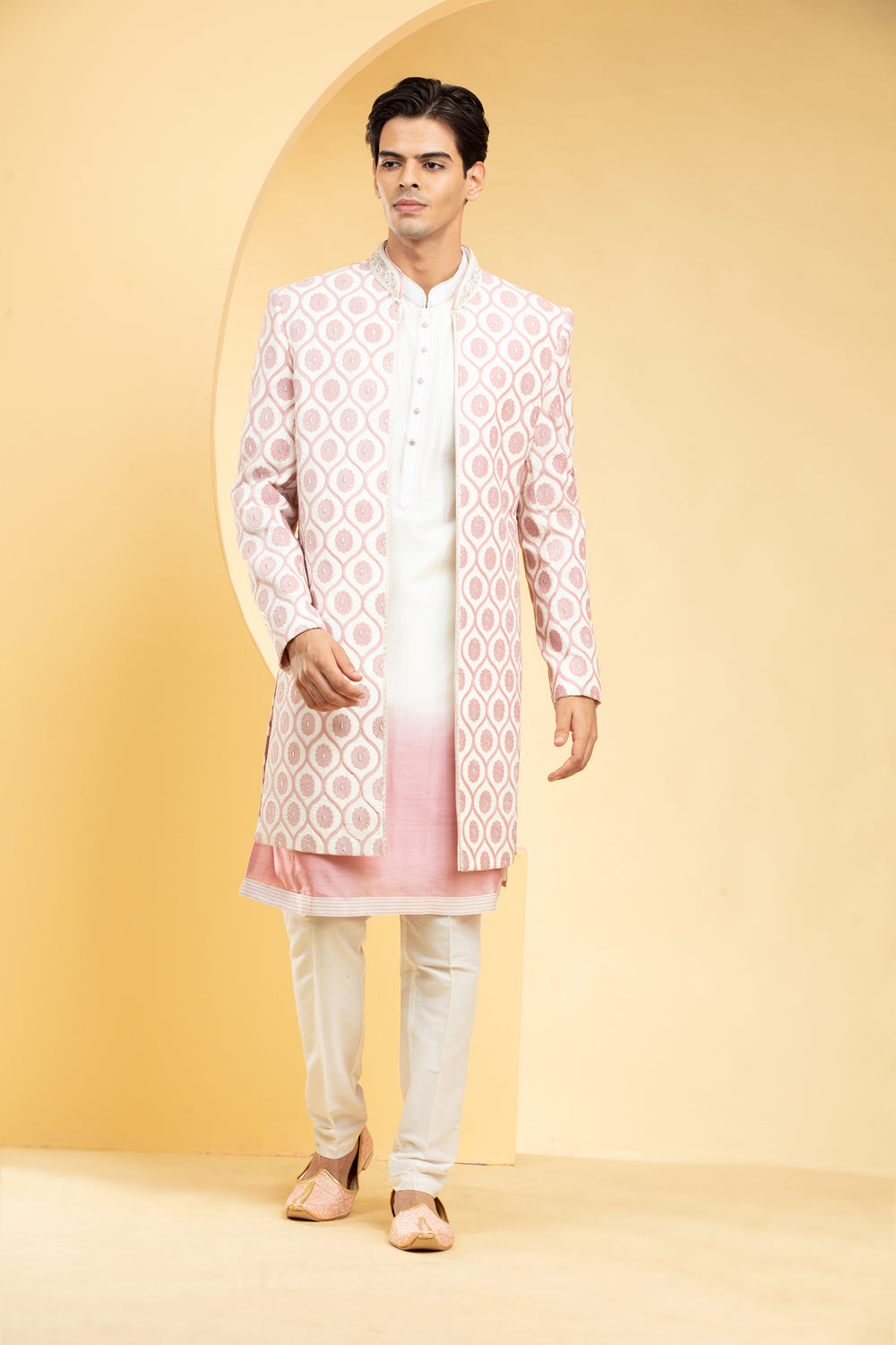 Blush Pink Ombré Open Indo Western Kurta Set - Auraya Fashion - Riyaasat Men - #tag1# - #tag2# - #tag3# - #tag3#