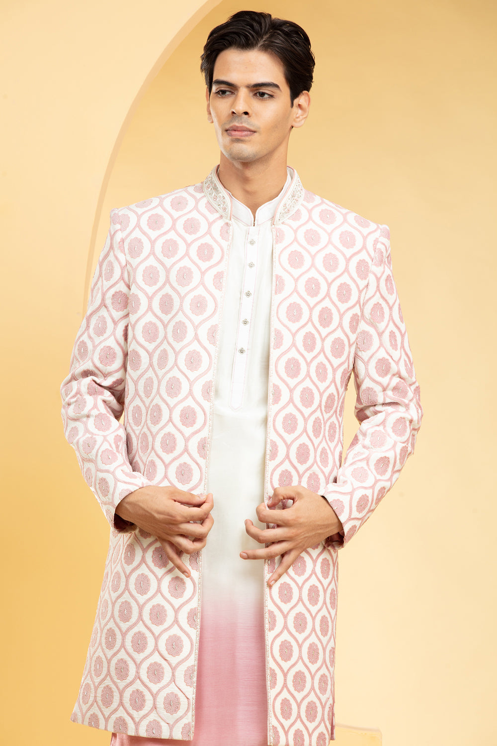 Blush Pink Ombré Open Indo Western Kurta Set - Auraya Fashion -  - #tag1# - #tag2# - #tag3# - #tag3#