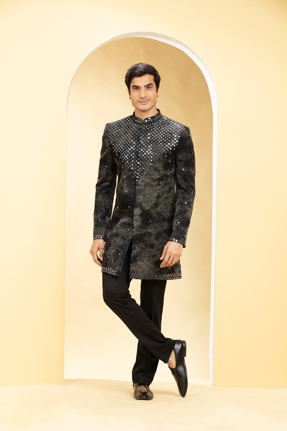 Velvet Indo Western Kurta Set With Mirror Work