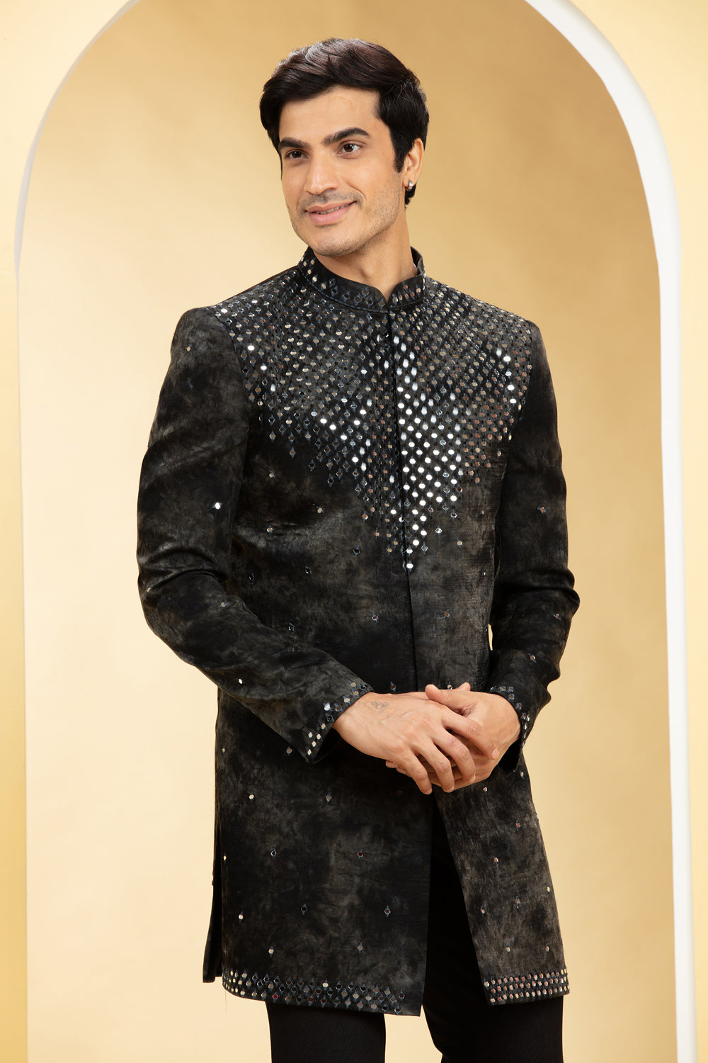 Velvet Indo Western Kurta Set With Mirror Work